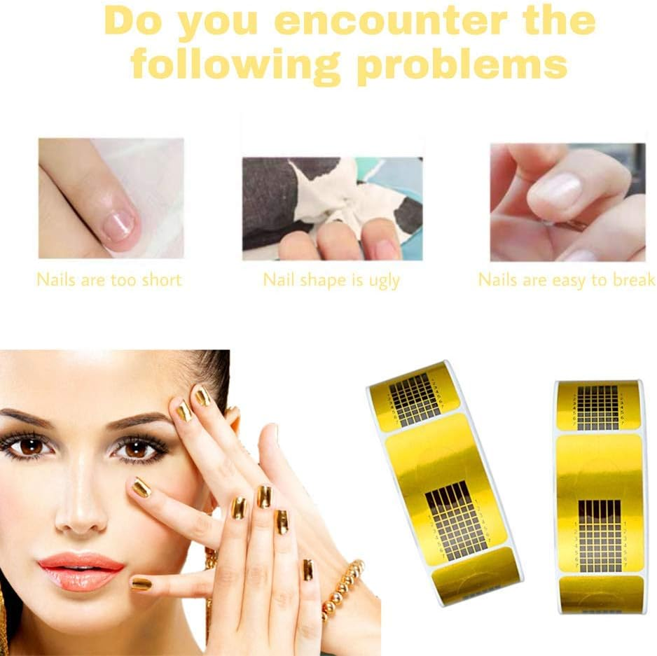 1 Roll (500 Pieces) Nail Stencils, Self-Adhesive Nail Stencils, Extension Foil, Modelling Stencils for Nail Art, Gel Nails, Artificial Nail Extension (Gold) image number 4