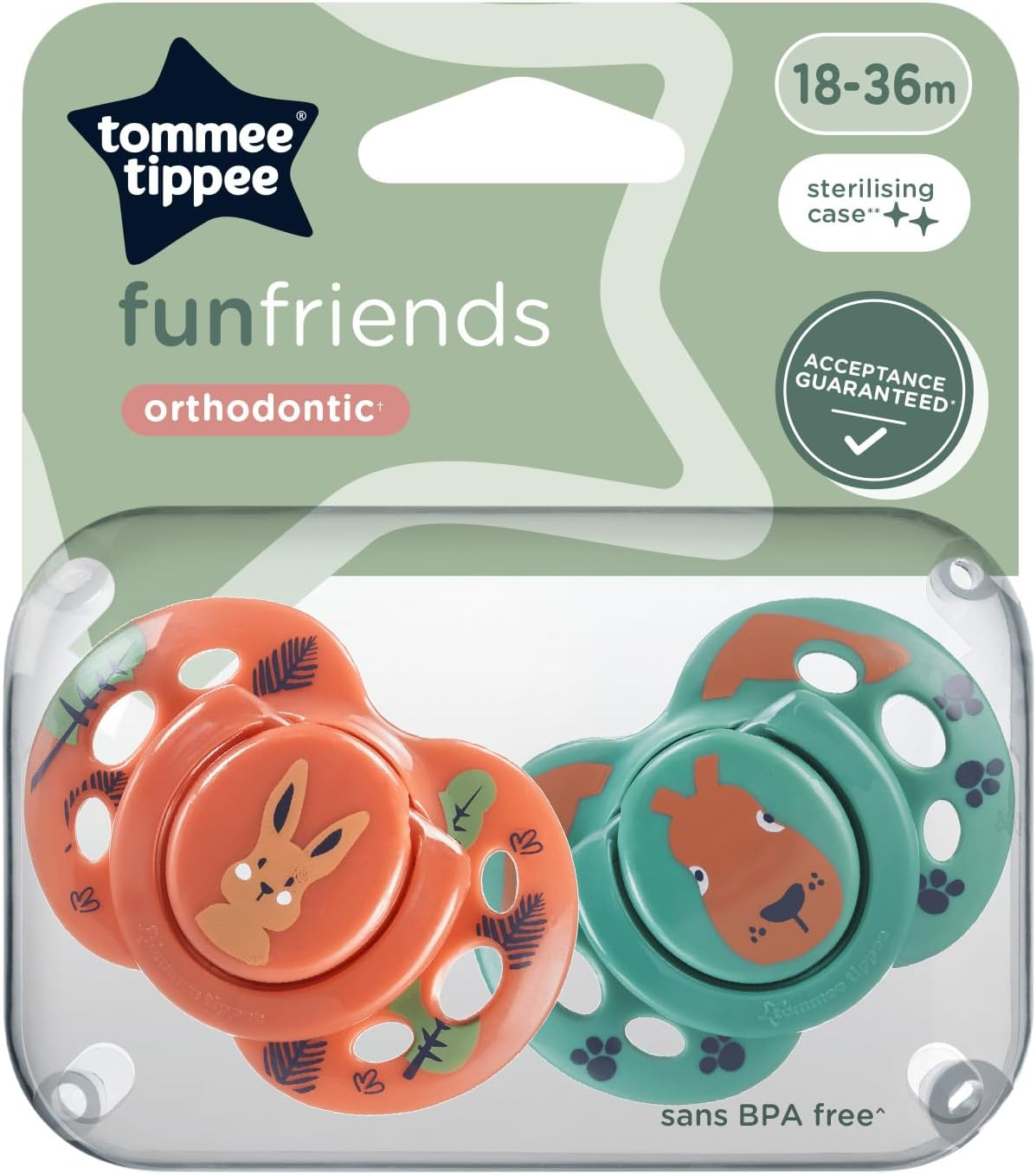 Tommee Tippee Fun Soother, 18-36 Months, 2 Pack, BPA Free, Reusable Steriliser Pod, Assorted Colours image number 2