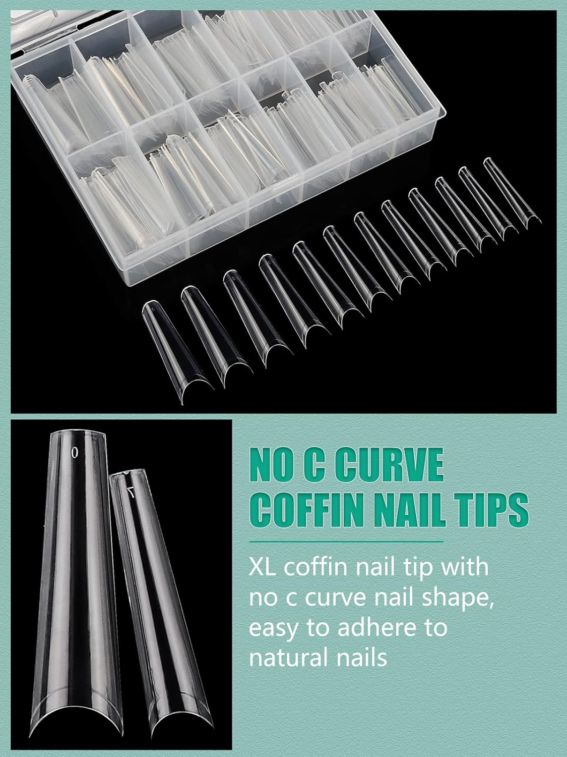 480PCS XL Long Clear Nail Tips, 240PCS Coffin Nails Tips with 240PCS NO C Curve Square Nail Tips for Acrylic Nails Professional, Half Cover Straight Ballerina Nail Extension Tips for Nail Salons Home image number 6