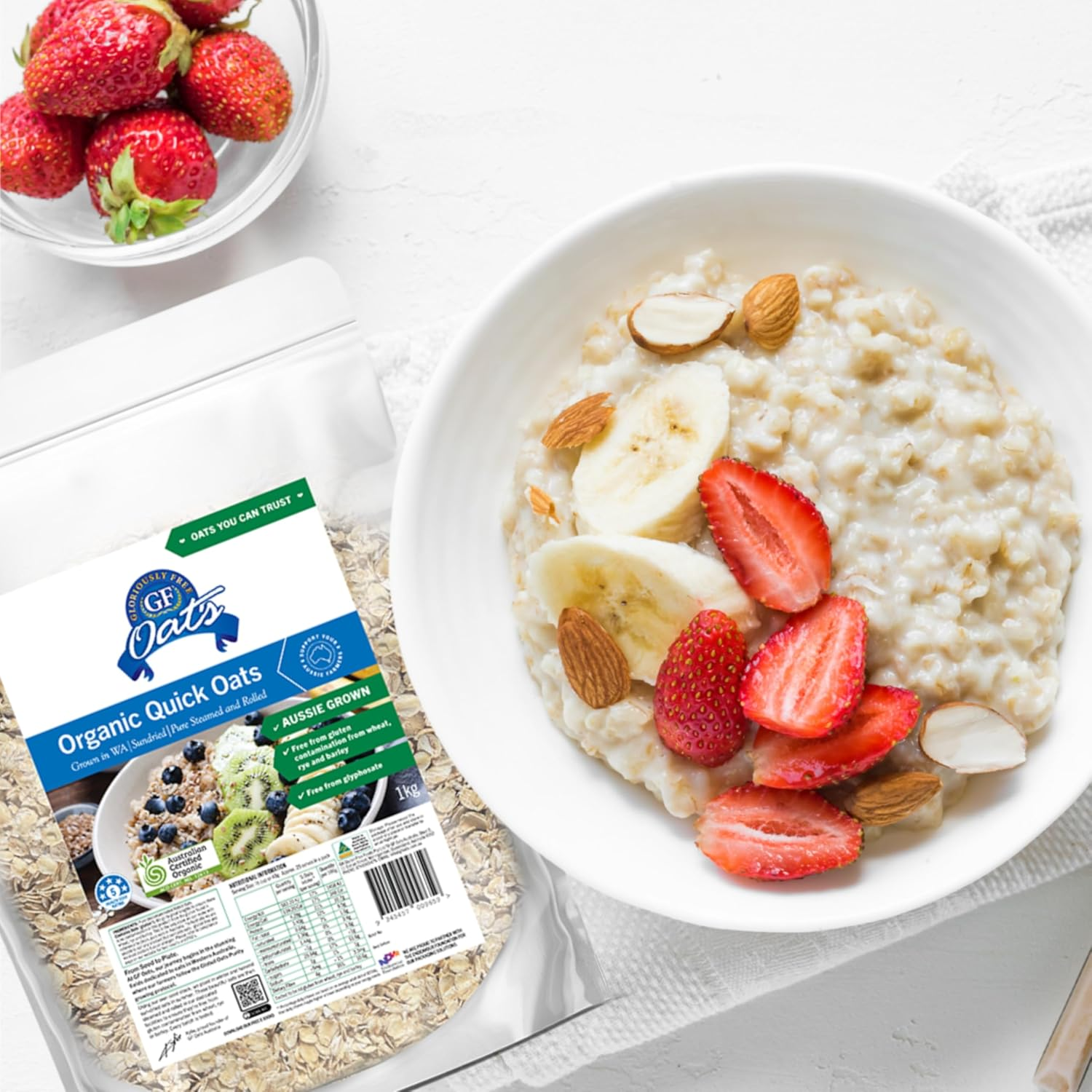 GF Oats Organic Quick Oats| Gluten Contamination Free | 1Kg X 3 Pack | 25 Serves per Pack| Vegan, Free from Wheat, Rye, Barley, GMO, Glyphosate | Tested Nil to Gluten Contamination image number 3