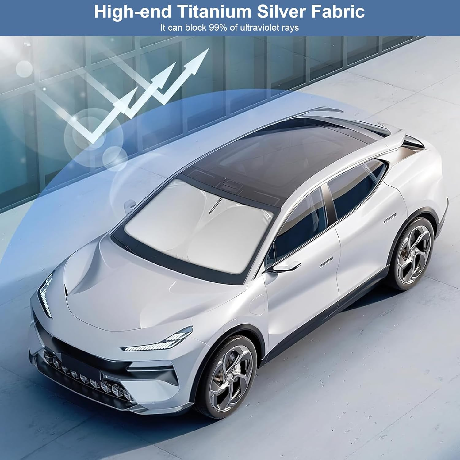 Windshield Sun Shade for Car, Automotive Foldable Front Window Sun Cover UV Rays Block, Lightweight Interior Accessories Sunshades for Windscreen & Dashboard Sun Heat 145X80Cm Fit for Most of Cars image number 5