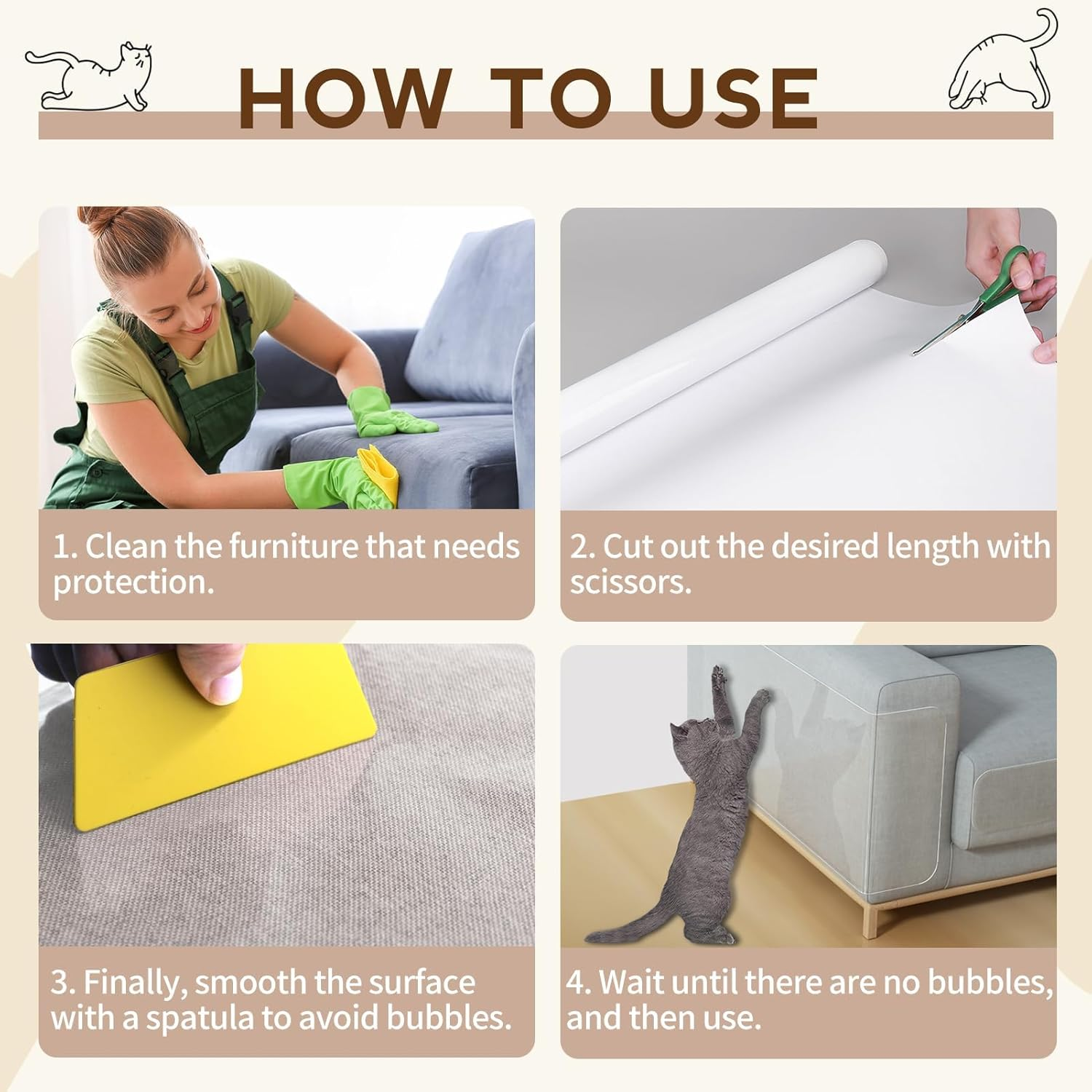 Allony Anti-Scratch Film for Cats, Sofa Scratch Protection Cat, Anti-Scratch Film Cat for Furniture, Sofas, Door Panels and Walls, Cats Scratch Protection with Scraper and Nails image number 3