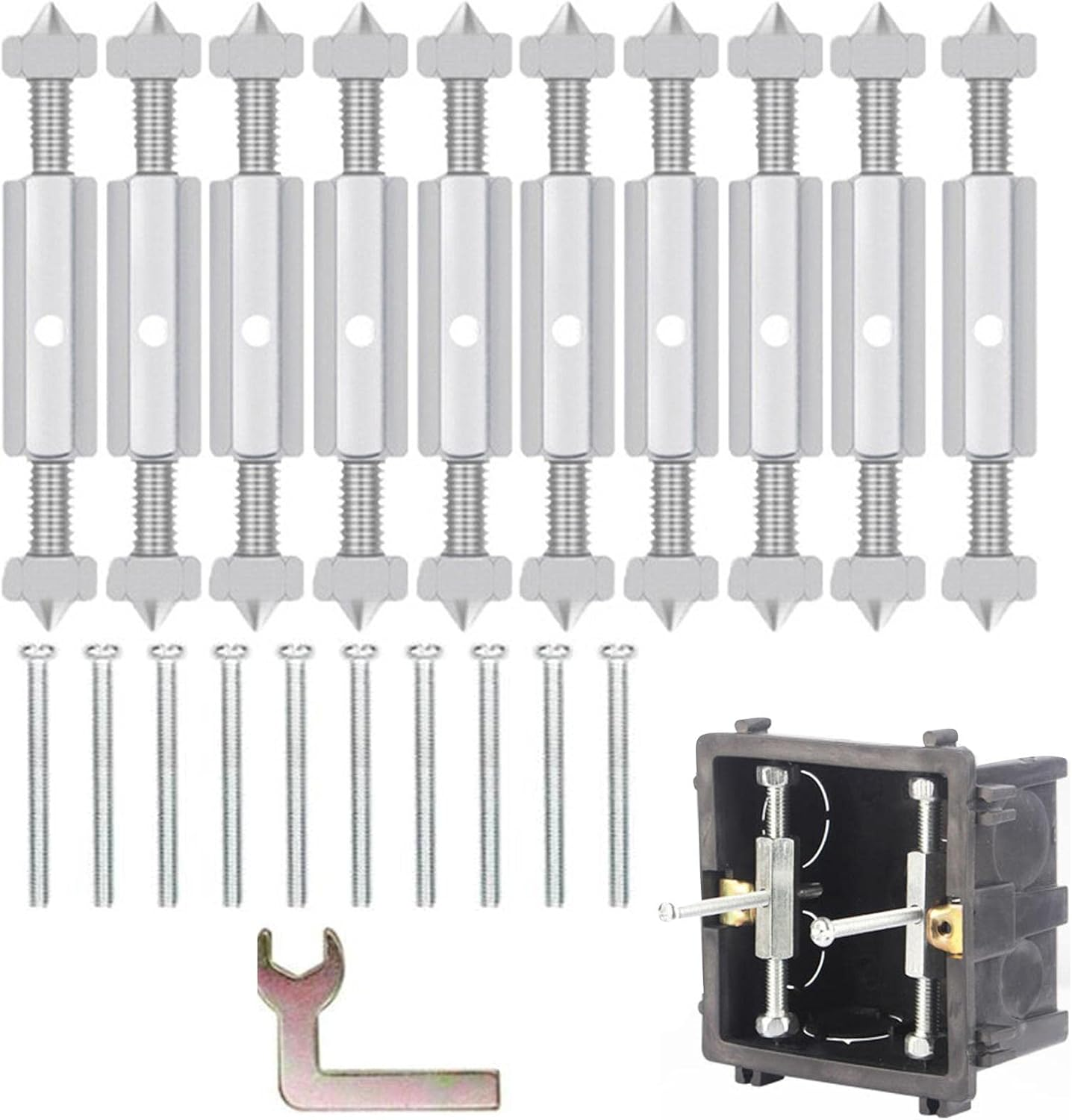 Wall Repair Tools, 10 Pairs 86 Type Electrical Outlet Box Repair Device, Portable Socket Cassette Repair Device with Wrench 通用 image number 1