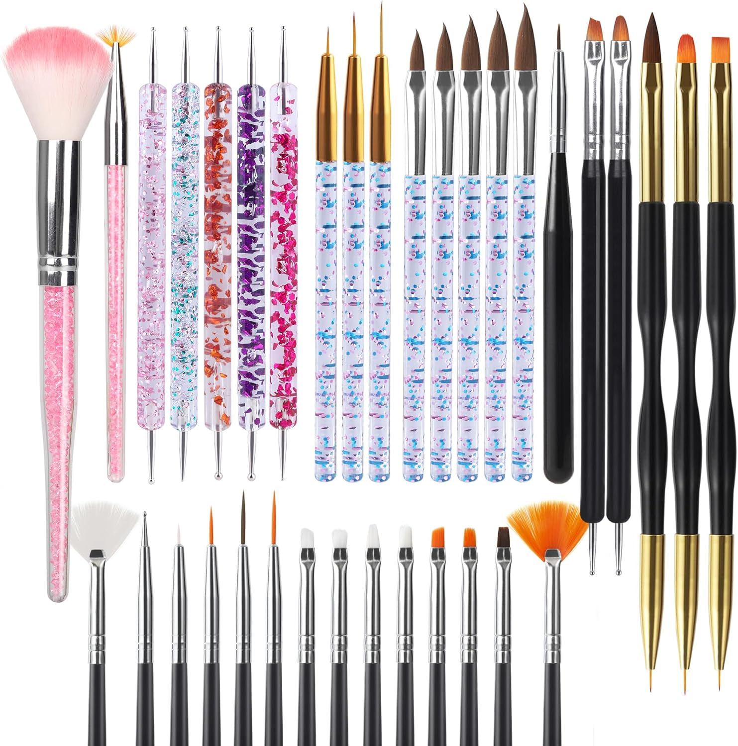 Artdone 35Pcs Nail Art Pens Brushes,Nail Art Tool Set,Nail Dotting Tools,Nail Dust Brush,Striping Nail Art Brushes for Long Lines,Nail Drawing Pen for Nail Design image number 1