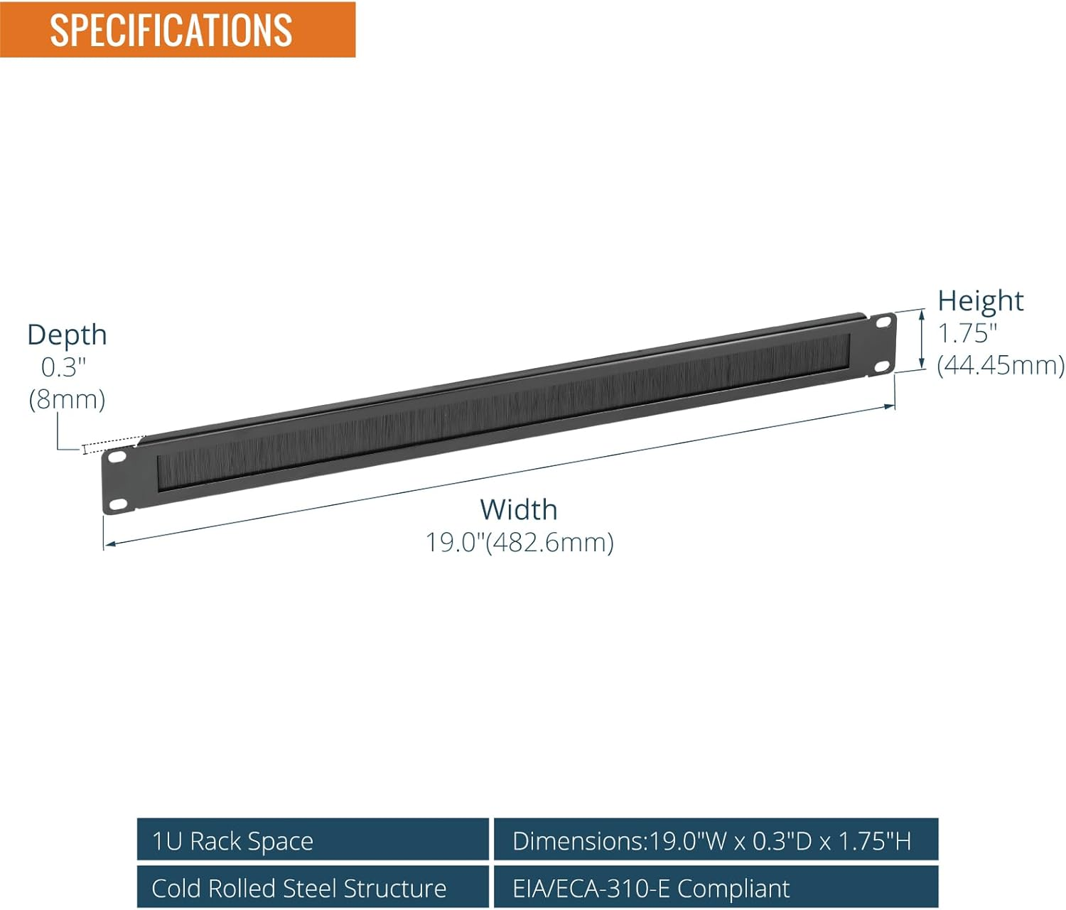 Tecmojo 2 Pack 1U Brush Panel 19 Inch Rack Mount Cable Management Panel with Brush Strip for Cable Entry for 19'' Server Rack or Network Cabinet image number 3