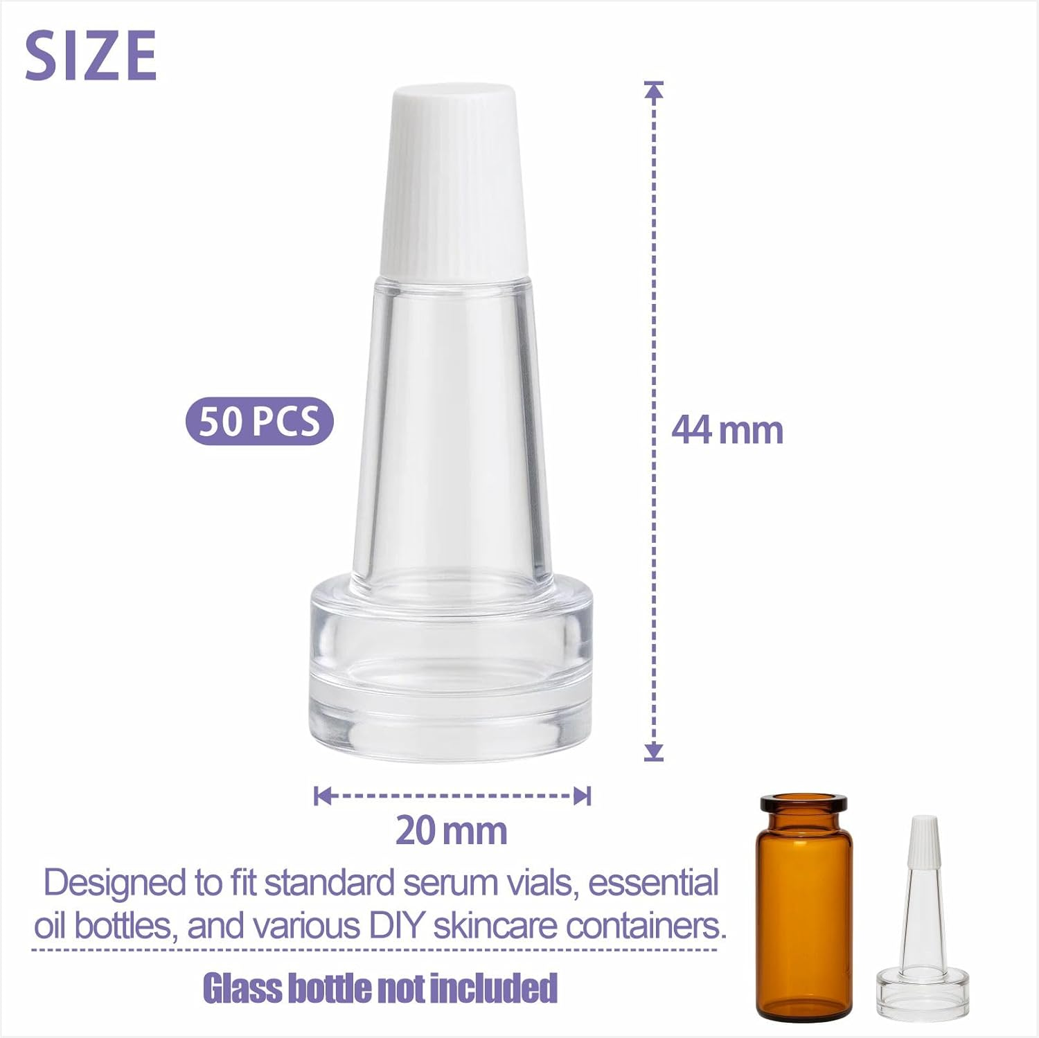 20Mm Glass Bottle Dropper Serum Vial Caps - Essential Oil Bottle Dropper Tips, Leak-Proof Glass Pipette Caps for Cosmetics, DIY Skincare, Perfume(100 PCS) image number 1