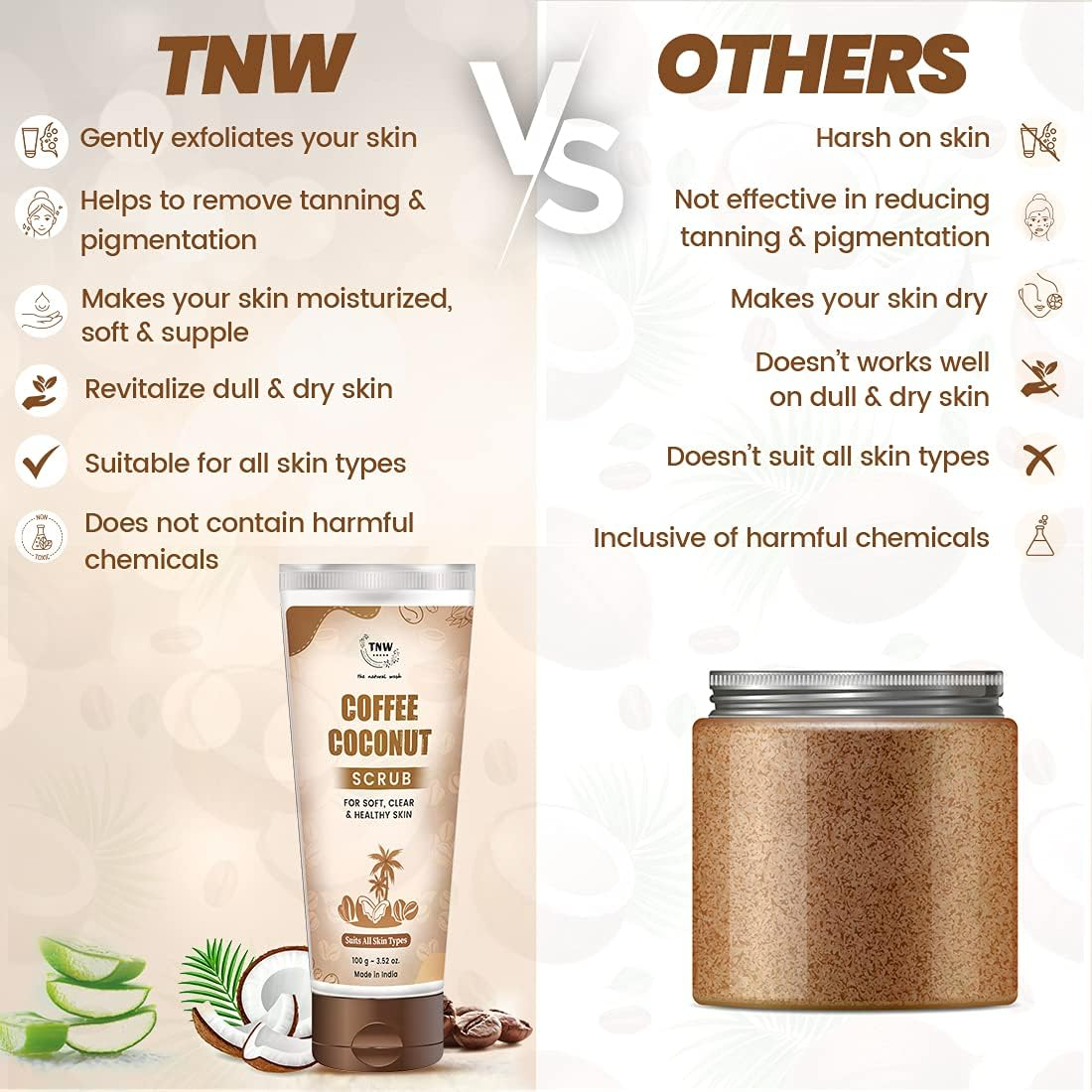 Tnw-The Natural Wash Coffee Coconut Scrub for Radiant & Healthy Skin | Gentle Exfoliator Suitable for All Skin Types | Natural & Chemical-Free Scrub, 100 G image number 3