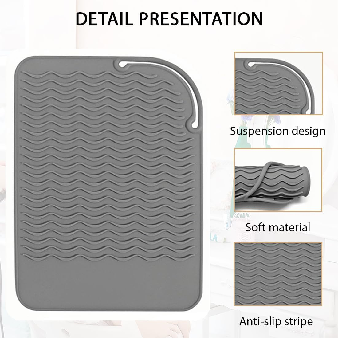 KOLZEMV 3 Pieces Heat-Resistant Silicone Mat Bags, Heat-Resistant Underlay, Mat Cover for Curling Irons, Hair Straighteners, Straighteners and Other Hot Hair Tools, Height 21.5 Cm and Width 15.7 Cm image number 6