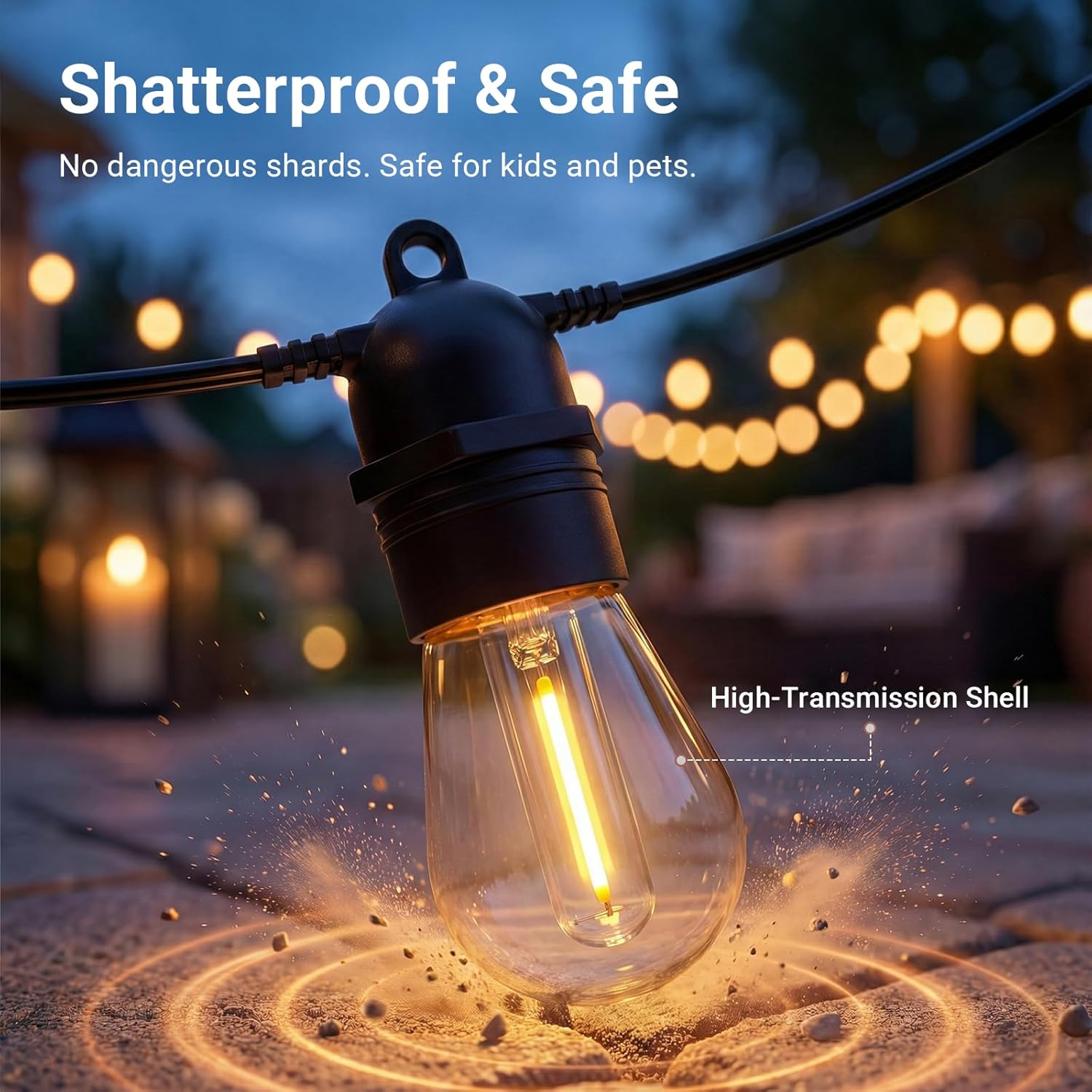 LIWEGHT Festoon Lights Outdoor, 15M 15Bulbs+1Spares LED Outdoor Lights, Christmas String Lights, IP65 Waterproof and Shatterproof Fairy Lights for Garden, Party, Camping image number 1