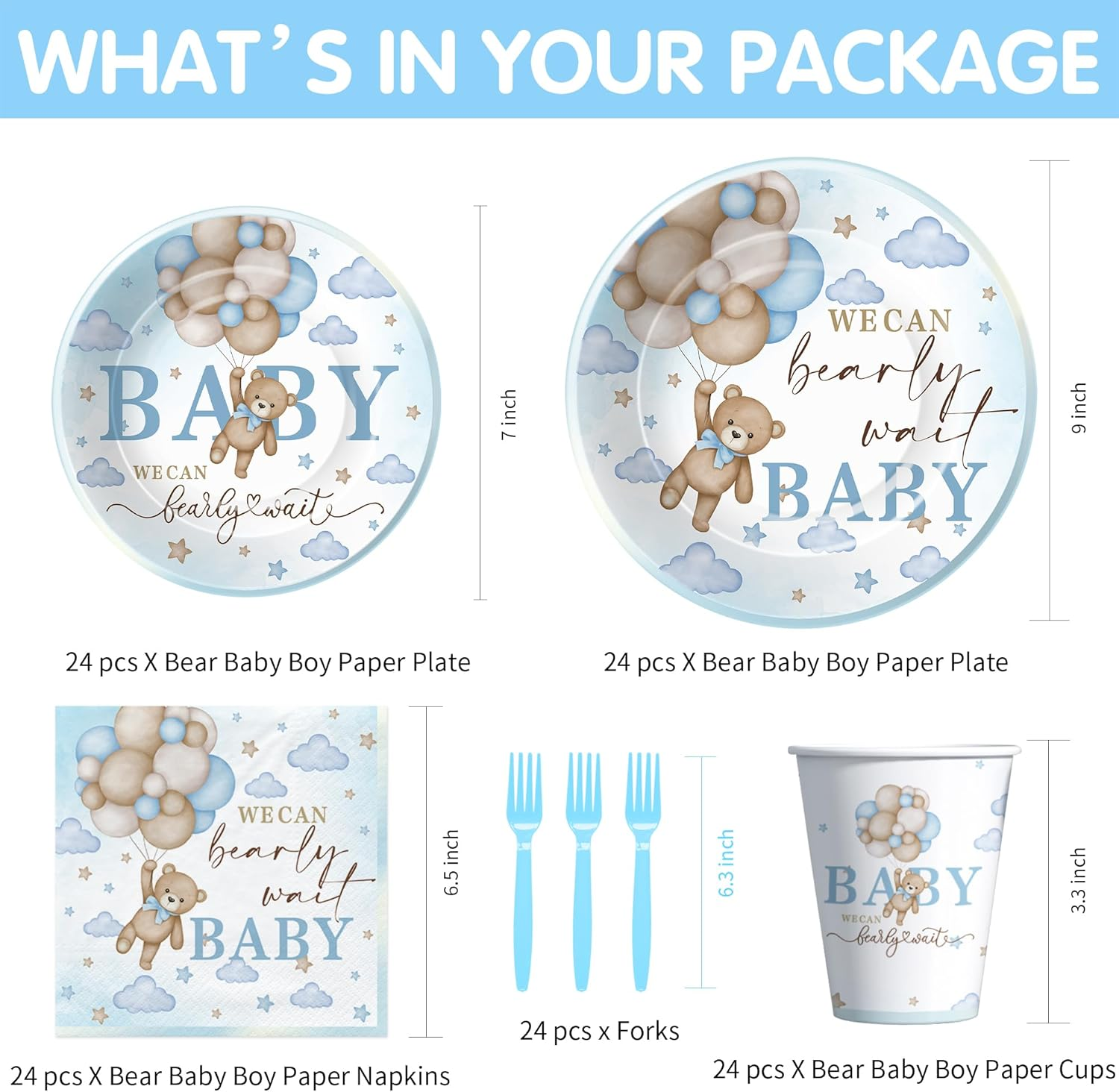 Suhelkit Blue Bear Baby Shower Party Plate, Napkins, Cup and Cutlery Set image number 5