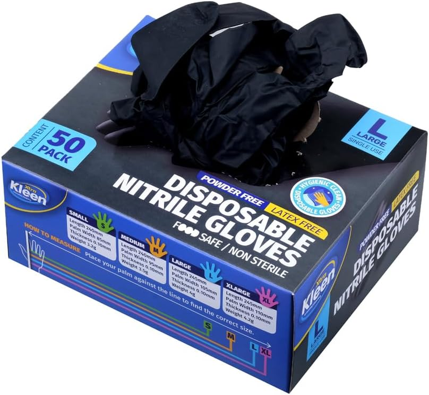 Xtra Kleen Nitrile Powder Free Disposable Gloves, Black, Large (Pack of 50) image number 5