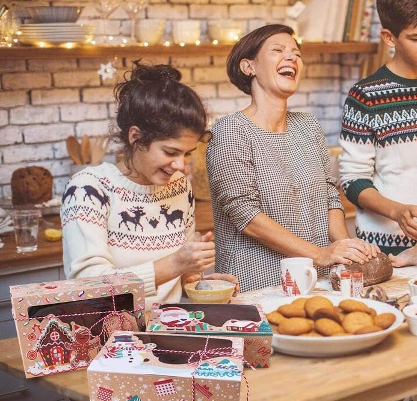 WOYAODONG 12 Pack Christmas Cookie Boxes with Window, Large Holiday Food Bakery Treat Boxes for Giving, Pastry, Candy, Party Favors, Christmas Kraft Boxes with Ribbons and DIY Tags image number 3