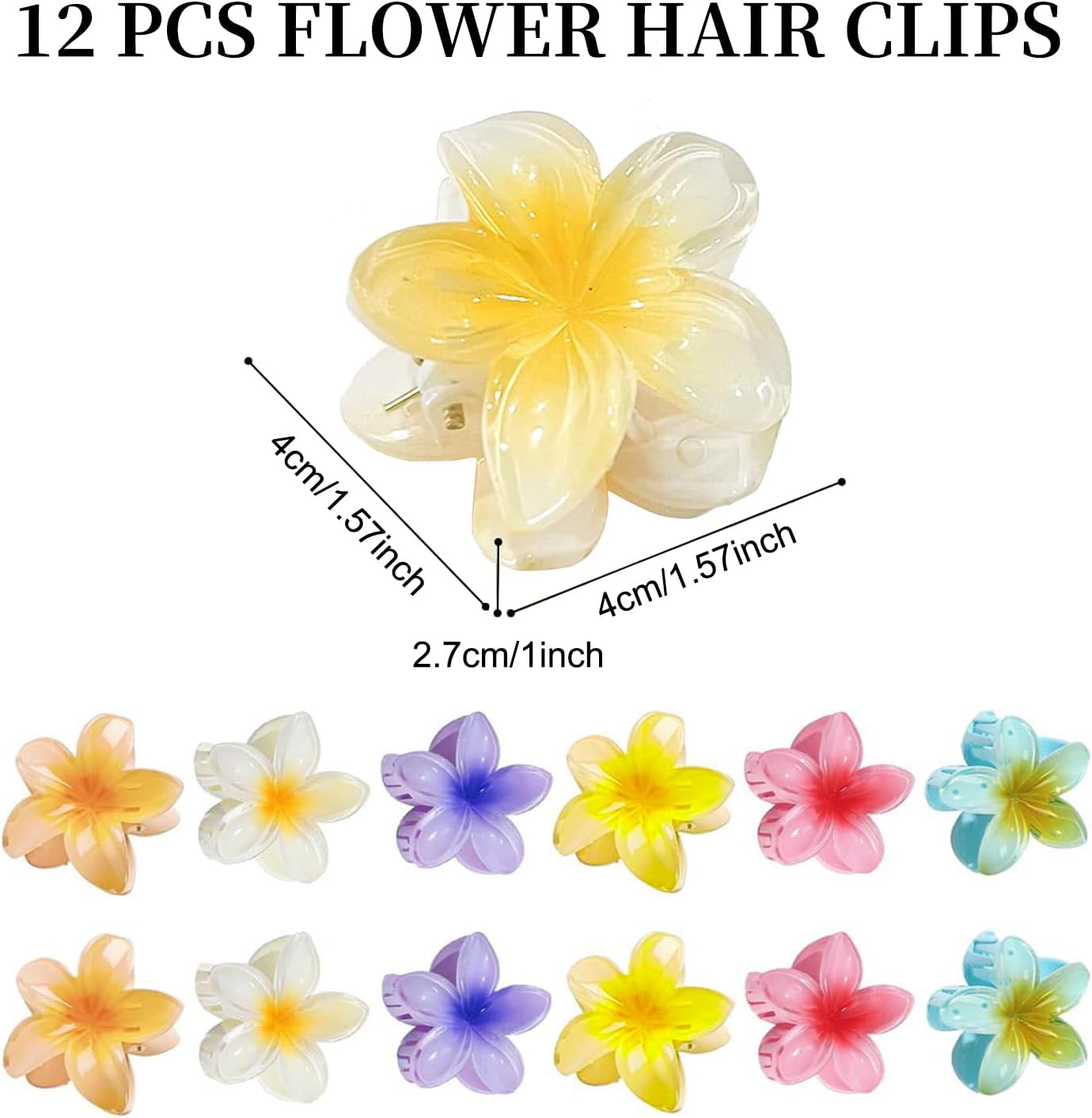 Pack of 12 Plastic Flower Hair Clips, Small, 4 Cm, Cute Hawaii Non-Slip Flower Hair Clip, Mini Hair Clips, Flower Hair Clip for Women, Thick, Thin Hair image number 2