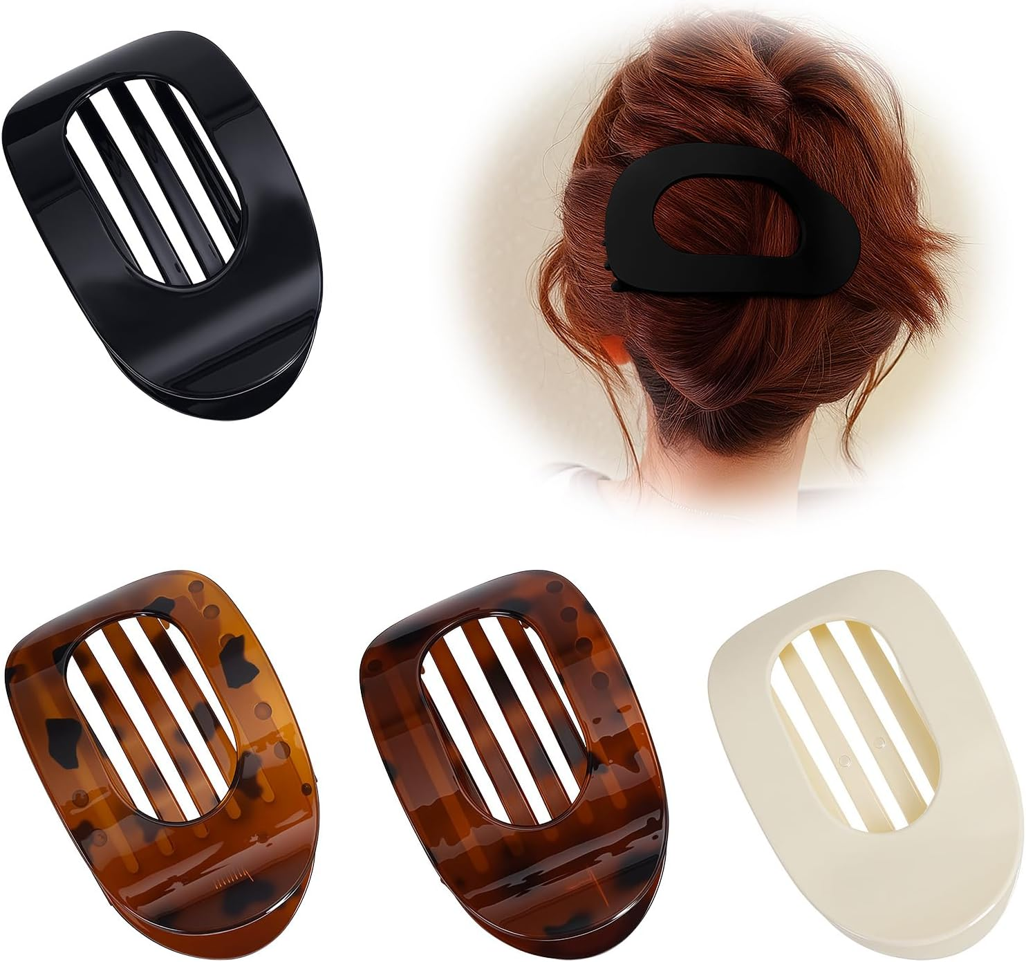 Tiyiyok Women'S Hair Clips, Flat Claw Clip for Women, Acetate Flat Hair Clips, Pack of 4, Suitable for Thick and Thinning Hair, Comfortable Curved Flat Clips