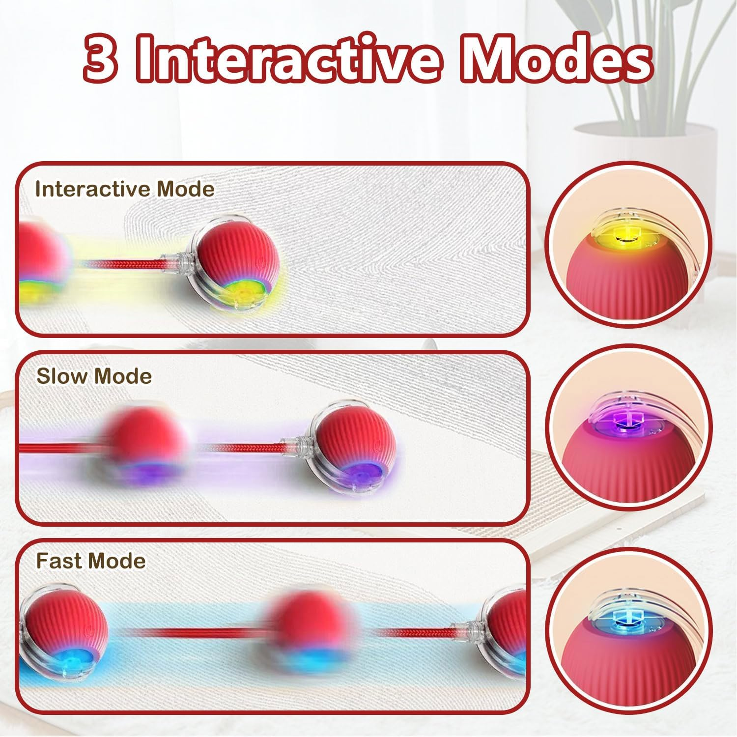 TKINRIC 3PCS New Interactive Rolling Cat Toy Ball,Interactive Cat Ball Toys for Indoor,360&deg; Smart Automatic Rolling Electric Dog Ball with USB Rechargeable(Red & Green & Gray)