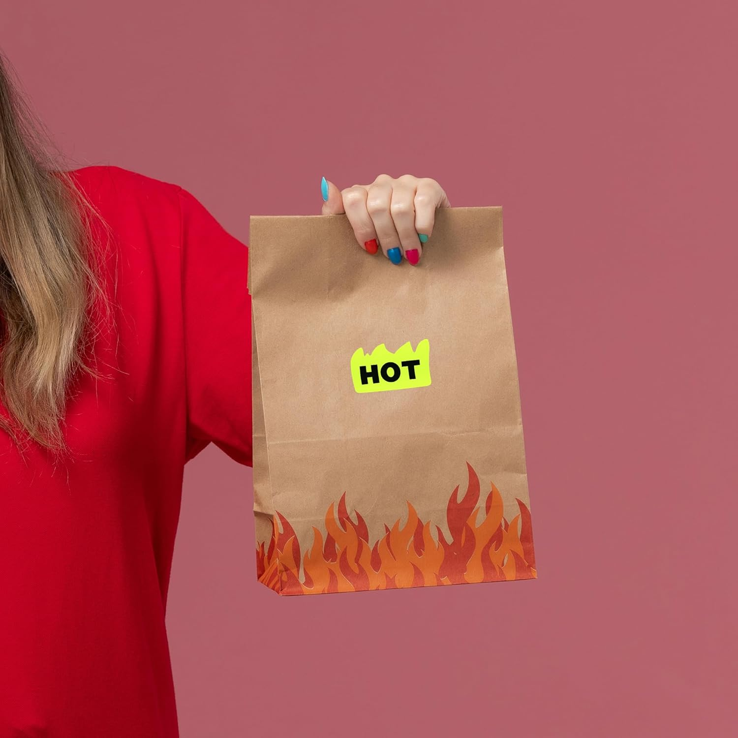 Hybsk 2 X 1.18 Inch Hot Stickers 500 Pcs Fluorescent Yellow Flame Fire Sticker Labels for Restaurant Supermarkets Stores Coffee Shops (Fluorescent Yellow) - Fluorescent Green image number 4