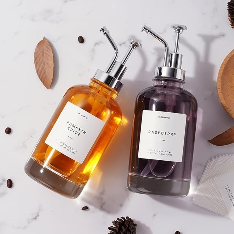 Coffee Syrup Dispenser for Coffee Bar, Coffee Pump Dispenser, Glass Syrup Bottle, Pump,16.9 Oz. 500 Ml,2 Piece Set, Gold Upgrade Pump (Silver) image number 4