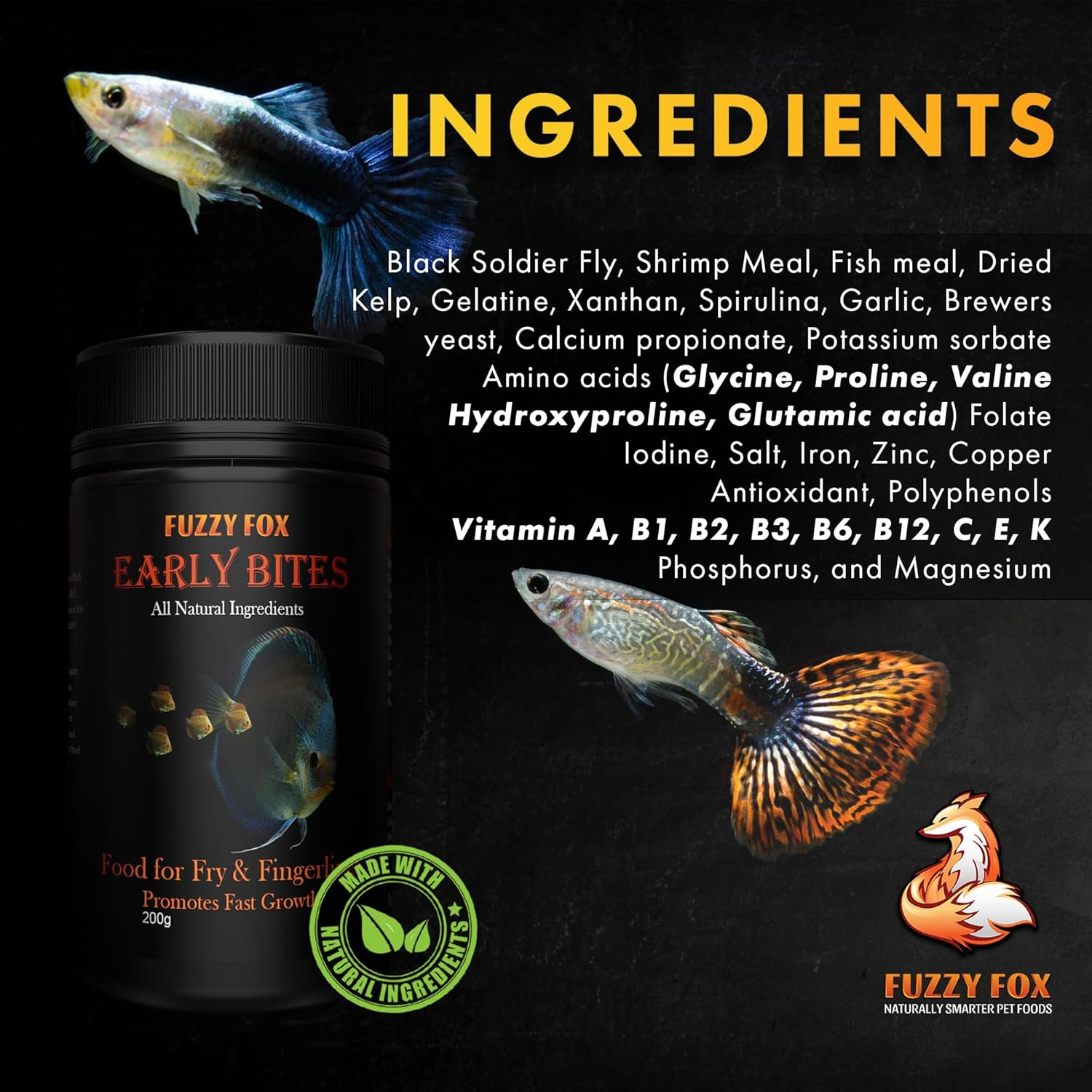 Fuzzy Fox Early Bites Fish Food for Fingerlings & Fry with All-Natural Ingredients, Fish Food with Balanced Vitamins and Minerals 65G image number 5