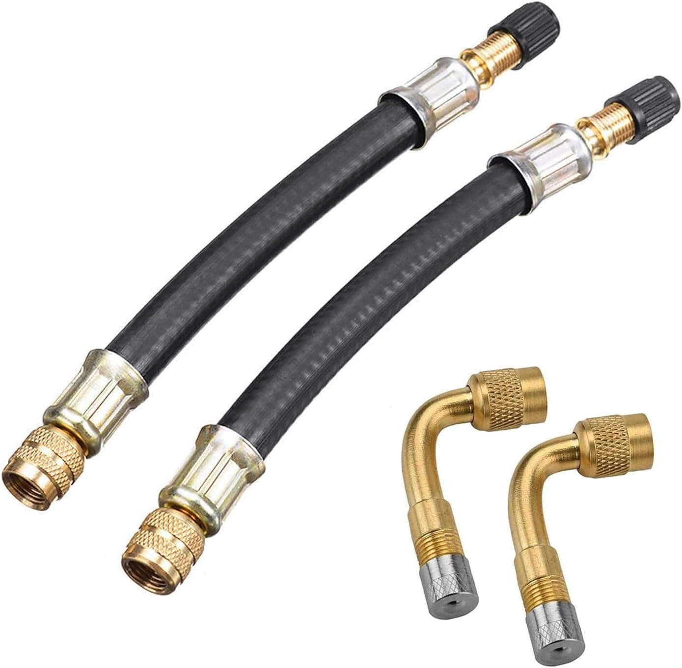 YUENTOEN 2Pcs Tire Valve Extension, Flexible Rubber 160MM Tire Valve Extender Inflatable Hose with 2Pcs 90 Degree Brass Tire Valve Stem Extension Adaptor for Cars Truck Motorcycle Bike image number 2