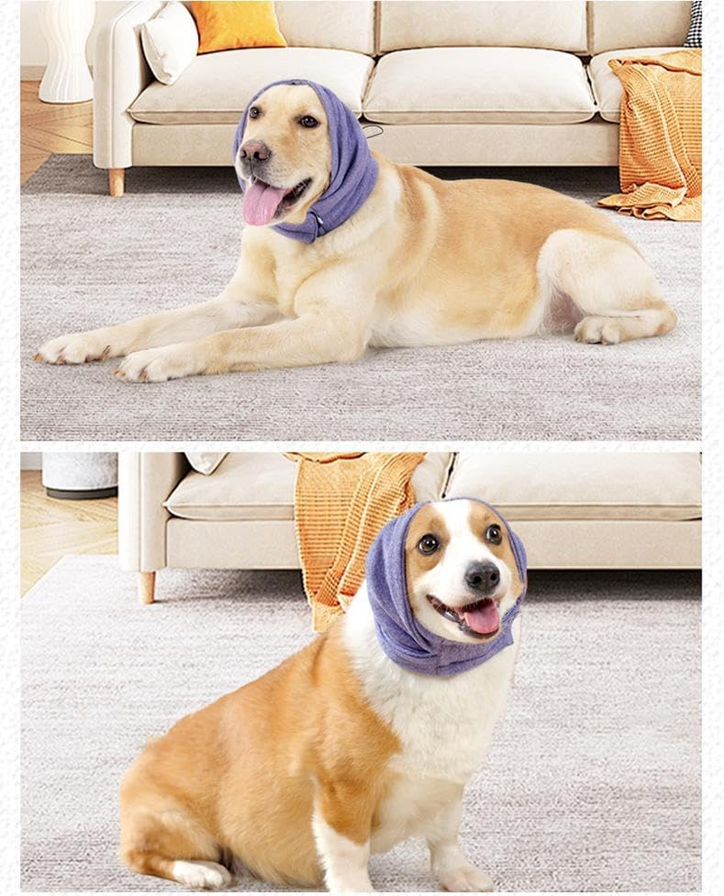 Dog Ear Muffs Noise Protection, Dog Calming Hoodie, No Flap Ear Wraps for Dogs, Soft Dog Noise Cancelling Ear Muffs, Dog Ear Cover for Anxiety Relief (Dark Purple, S)