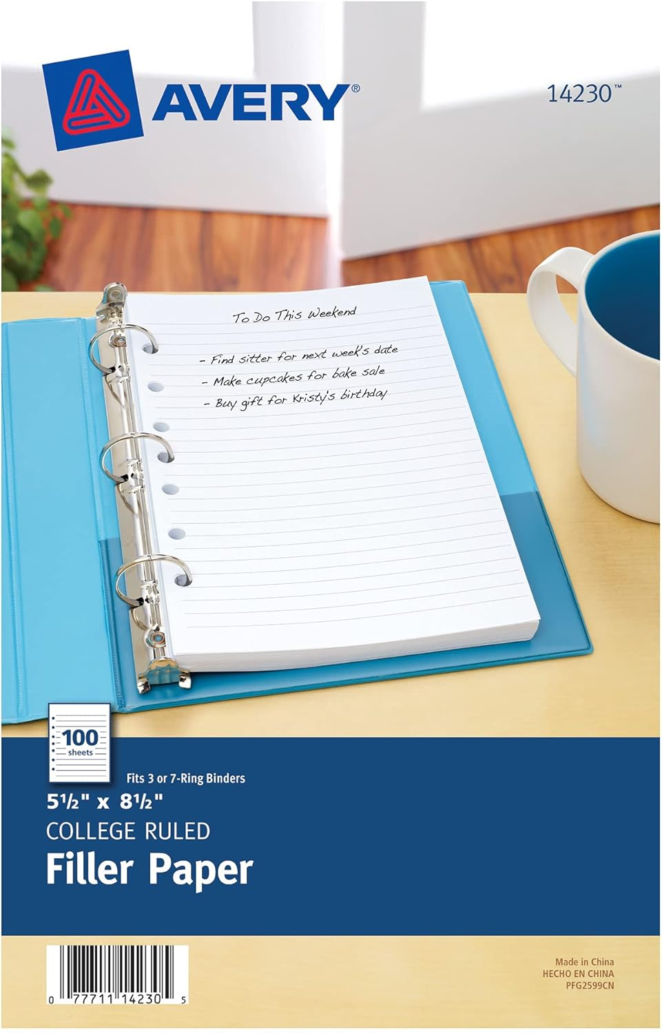 Avery Mini Binder Filler Paper for 3 Ring Binders or 7 Ring Binders, College Ruled, 5.5" X 8.5", 100 Sheets per Pack, 6 Packs, 600 Sheets Total (14230) image number 1