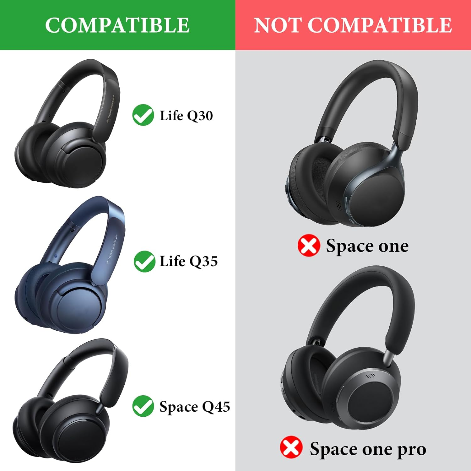 Geekria Shield Case Headphones Compatible with Anker Soundcore Q11I, Life Q20, Life Q30, Space Q45, Replacement Protective Hard Shell Travel Carrying Bag with Cable Storage (Light Grey)