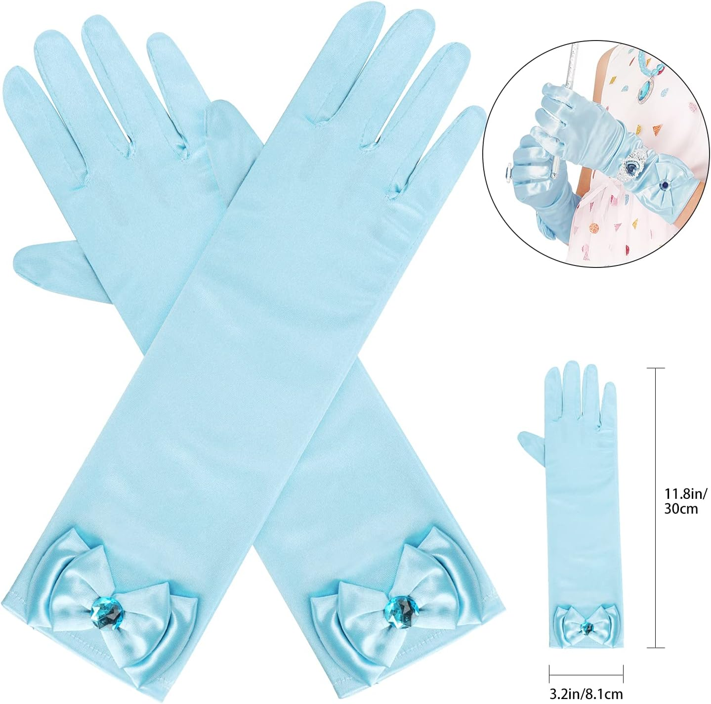 Princess Dress up Party Accessories for Princess Costume Gloves Tiara Wand Necklace Earrings Bracelet and Ring Gift Set 9Pcs image number 1