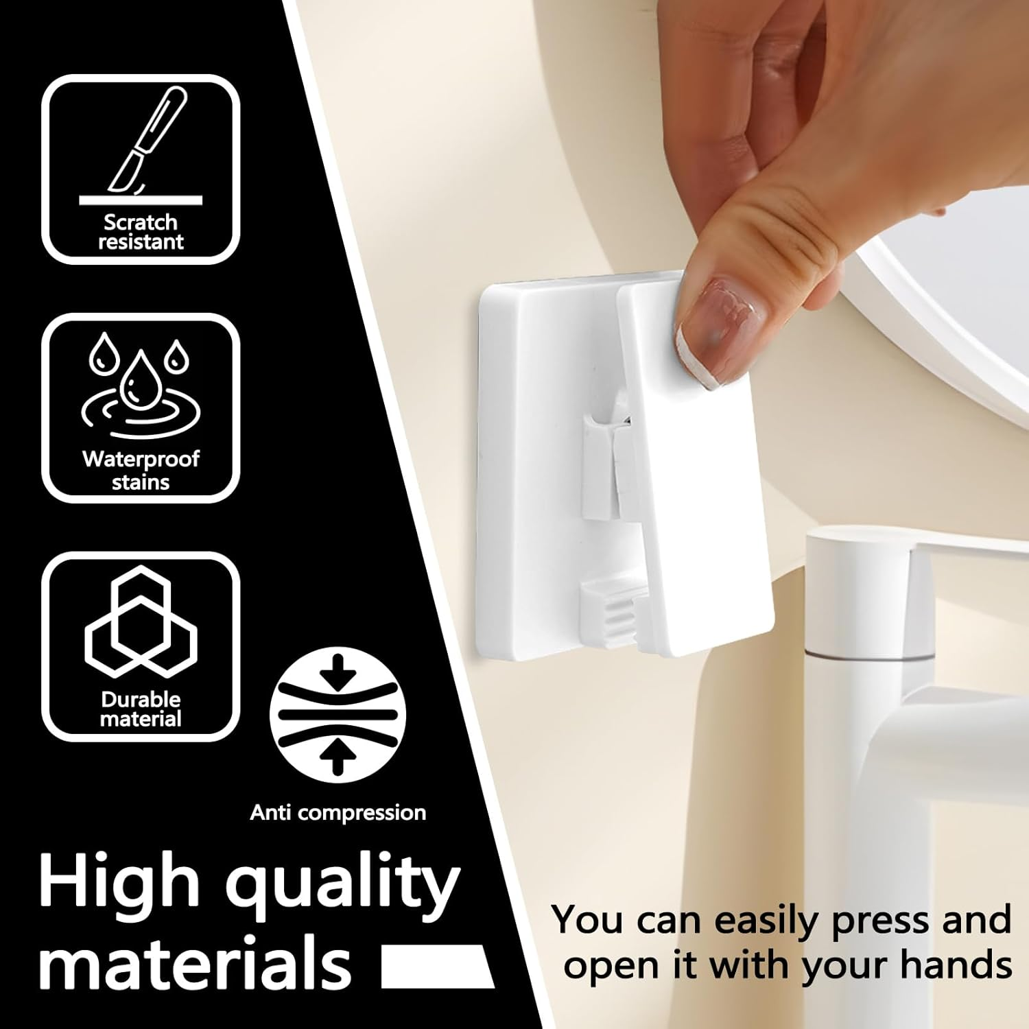 Huakaile 6 Pieces Large Self Adhesive Clips for Hanging Hooks No Drilling, Sticky Clips anti Slip Towel Holder, Removable ABS Adjustable Spring Quilt Wall Hangers for Bathroom Home (White) image number 2