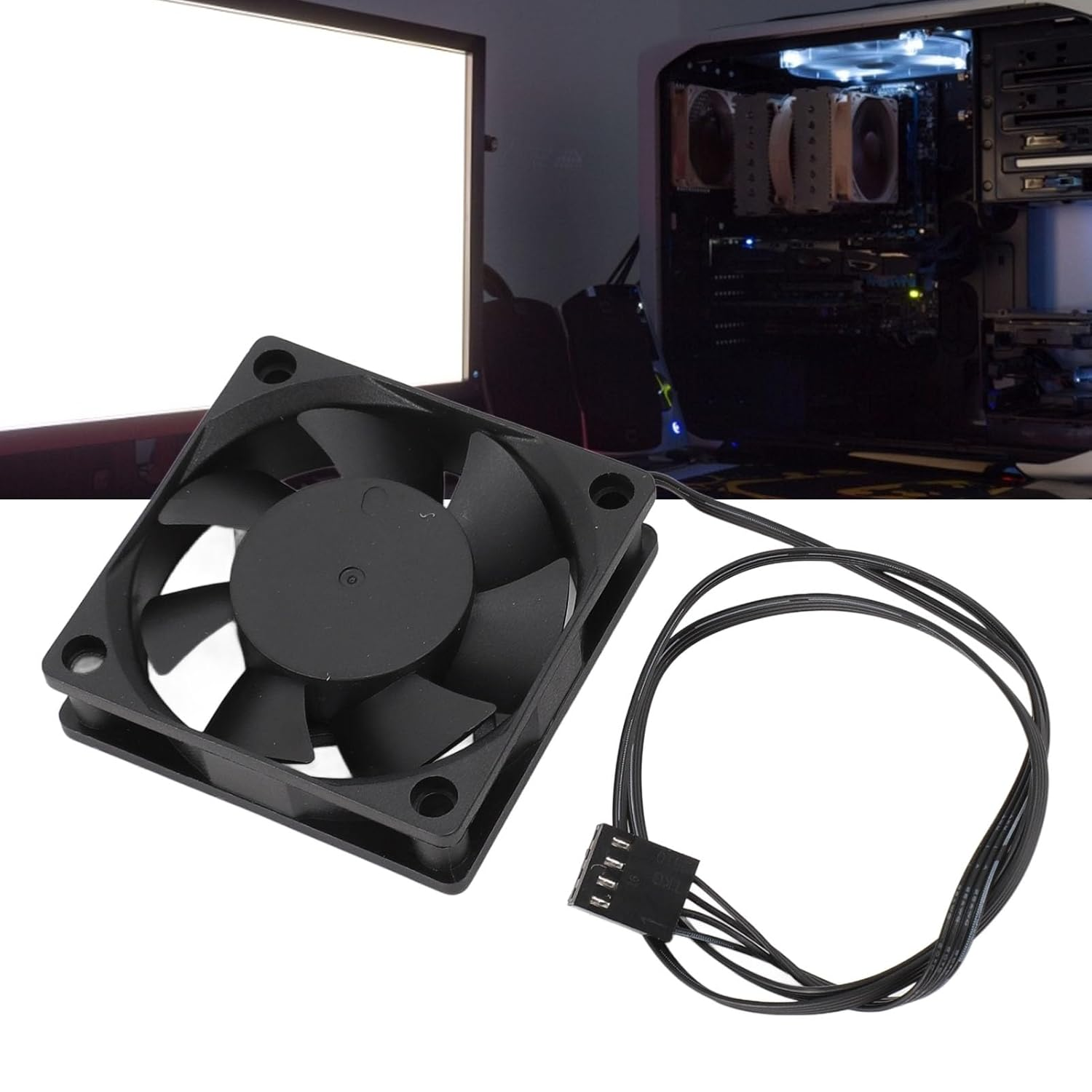 60Mm Computer Case Fans, 4 Pin PWM Fan with Dual Ball Bearing, Smart Temperature Control, 3000RPM Quiet Case Fan for PC Black image number 6
