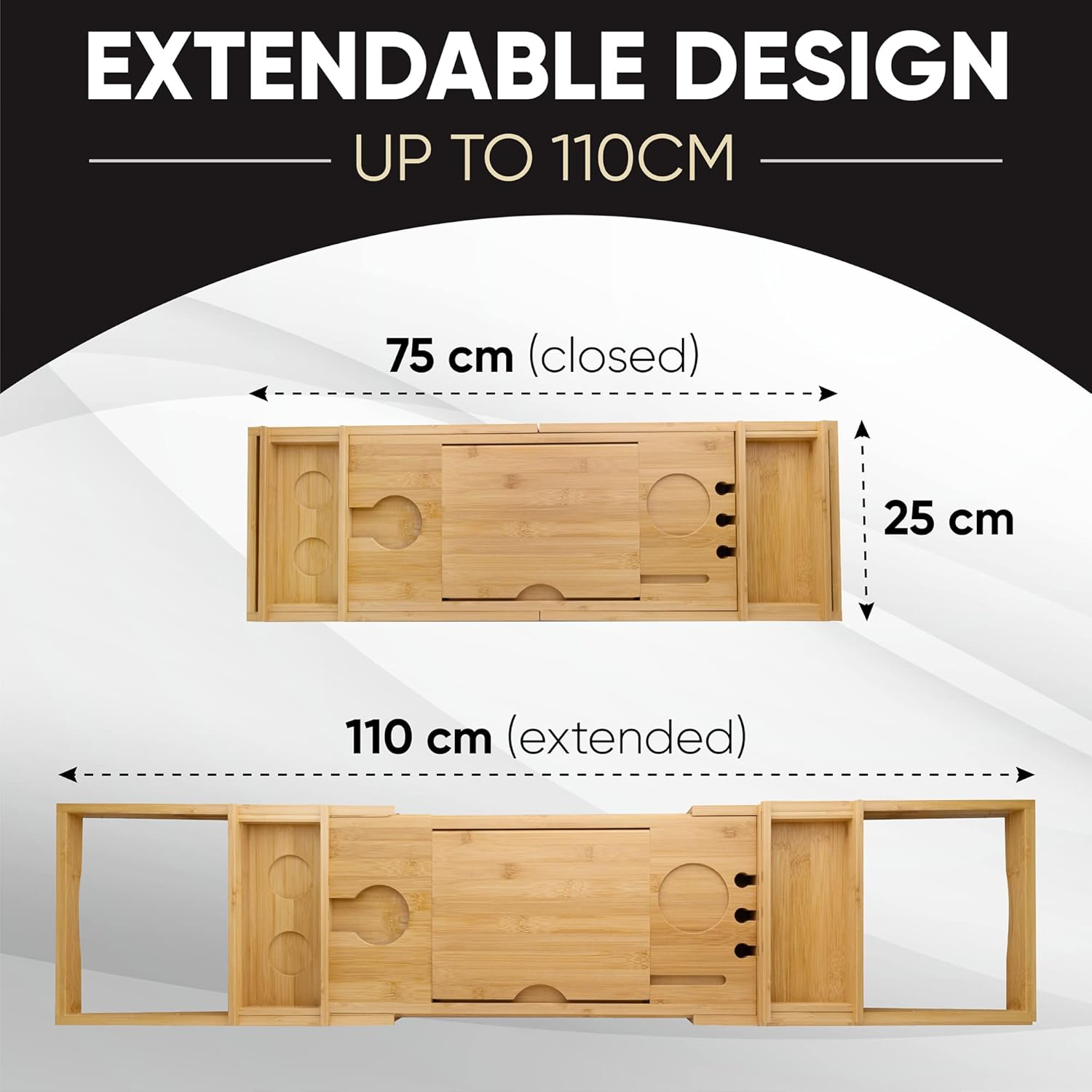 Luxury Bath Caddy Tray for Bathtub with Tablet Holder &ndash; Spa Gift Set for Women | Adjustable Bamboo Bath Tray Table &ndash; Ideal Present for Wife, Mum, Her image number 3