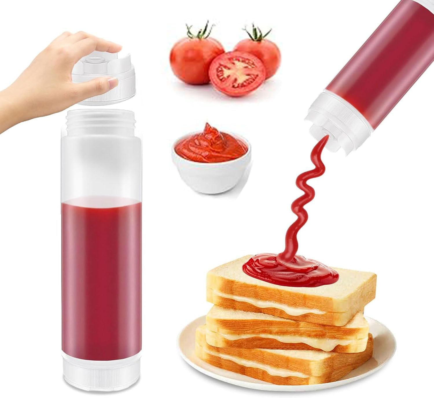 Yqkangzhu 4 Pcs 16 Oz Inverted Plastic Squeeze Bottles, Upside down Condiment Squeeze Bottle, Refillable Tip Large Valve Bottles, Self Sealing Syrup Dispenser for Ketchup Sauces Cream for Restaurants