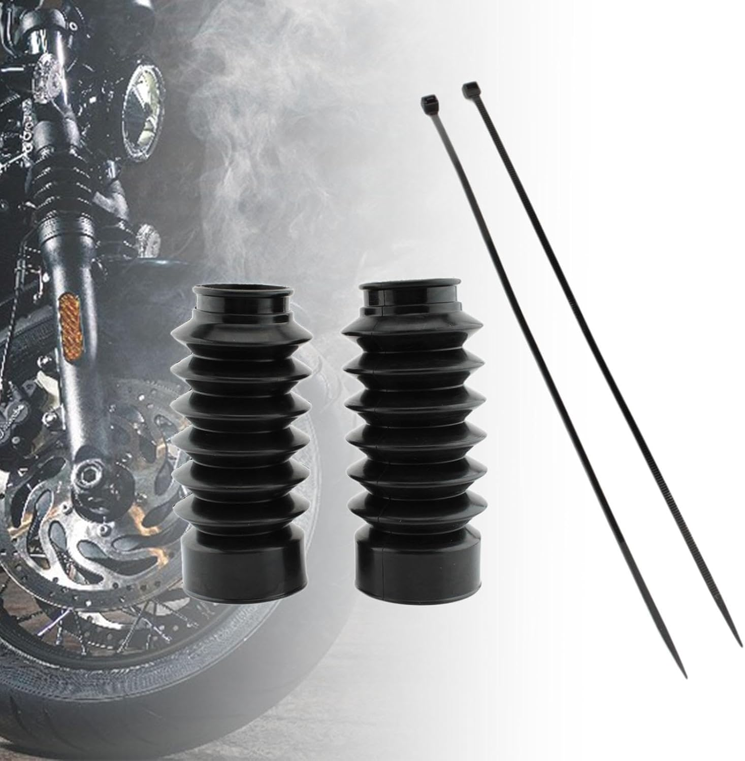 2Pcs Motorcycle Front Fork Covers Rubber Boots Gaiters Replace with Zip Ties,Dust Boots Dust Cover image number 3