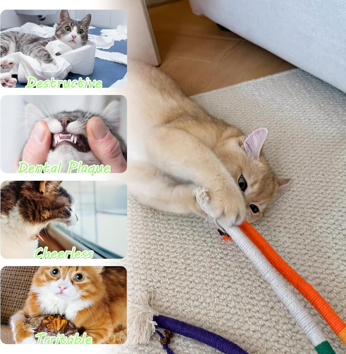 YNR 4 Pieces 70Cm Rope Toys Catnip Cat Chew Toys Teething Rope Chew Teeth Cleaning Stress Relief image number 1