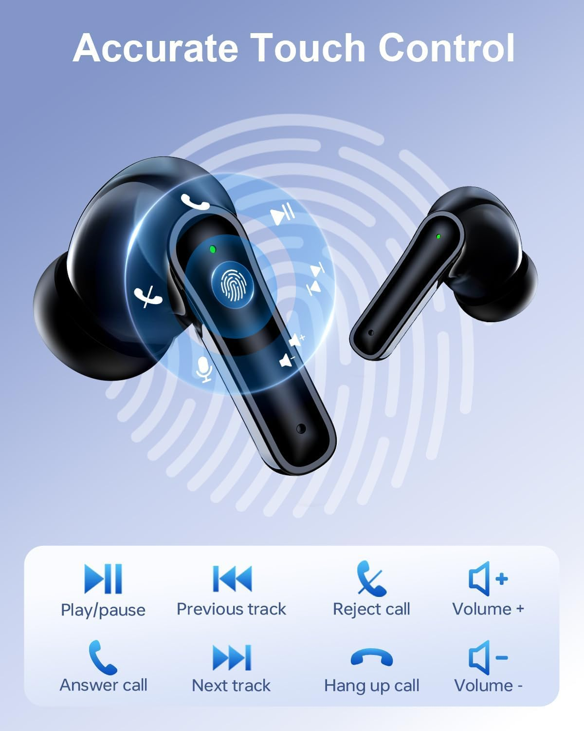 Wireless Earbuds Bluetooth Headphones, Ear Buds with Deep Bass, 40H Long Playtime, LED Power Display, IP7 in Ear Earphone with Mic for Iphone Android Phone Sports Workout, Black image number 1