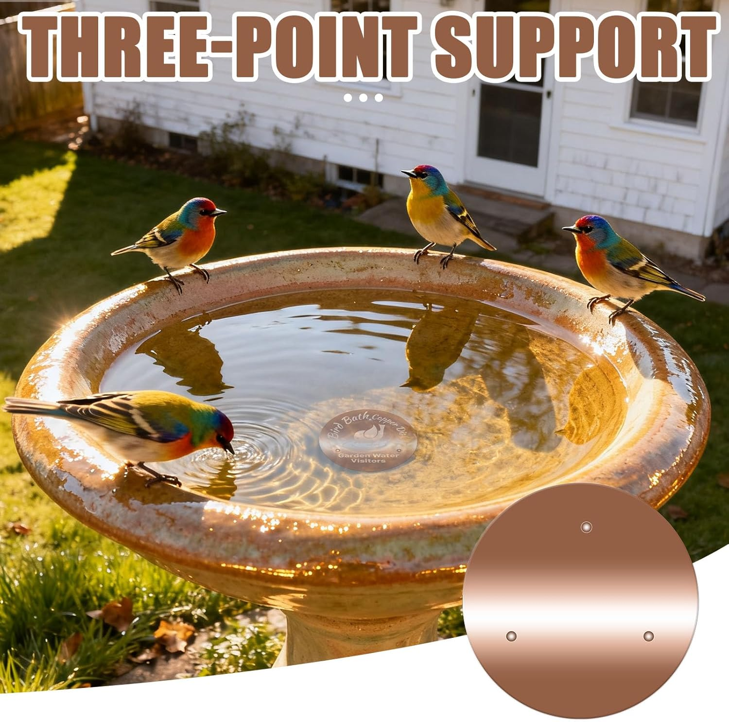 Pure Copper Bird Bath Disc, 3.94In/10Cm Diameter round Shaped Bird Bath Purification Disk for Physical Safe Clean Water and Outdoor Birdbath Tray Cleaning image number 5