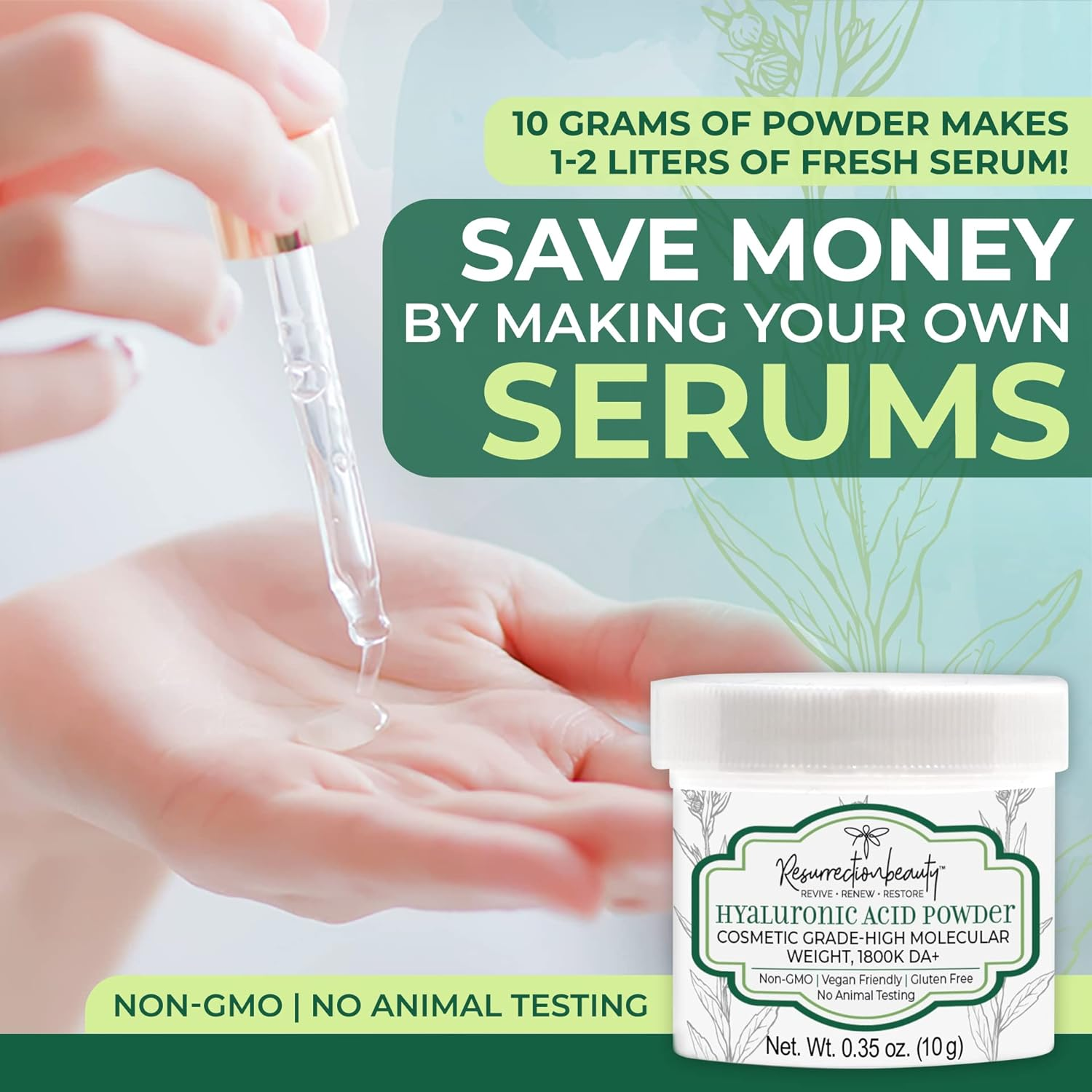 Pure Hyaluronic Acid Serum Powder (High Molecular Weight Sodium Hyaluronate). Popular Anti-Ageing, Anti-Wrinkle Ingredient for Homemade Serums & Other Skin Care Products. 10 Grammes image number 3