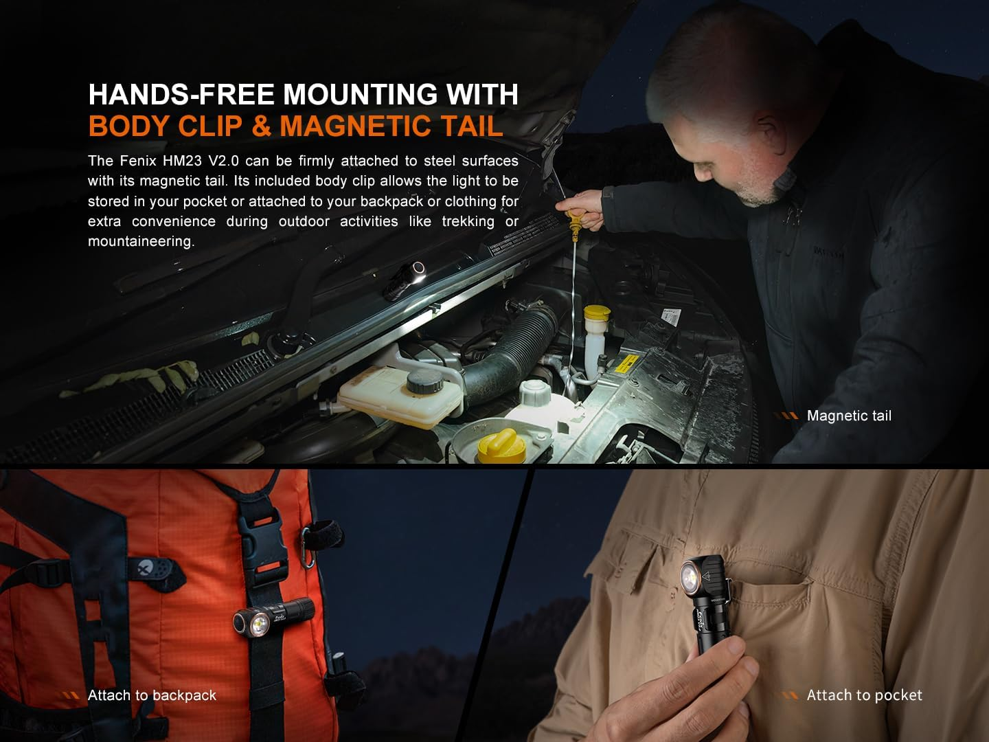 Fenix HM23 V2.0 Head Torch - Aluminum & Multi Purpose - 300 Lumens & 88M Long Throw - Super Bright & 100 Hrs Working - Magnetic Tail Cap - 150&deg; Vertical Tilt - Emergency Light for Camping & Hiking image number 1