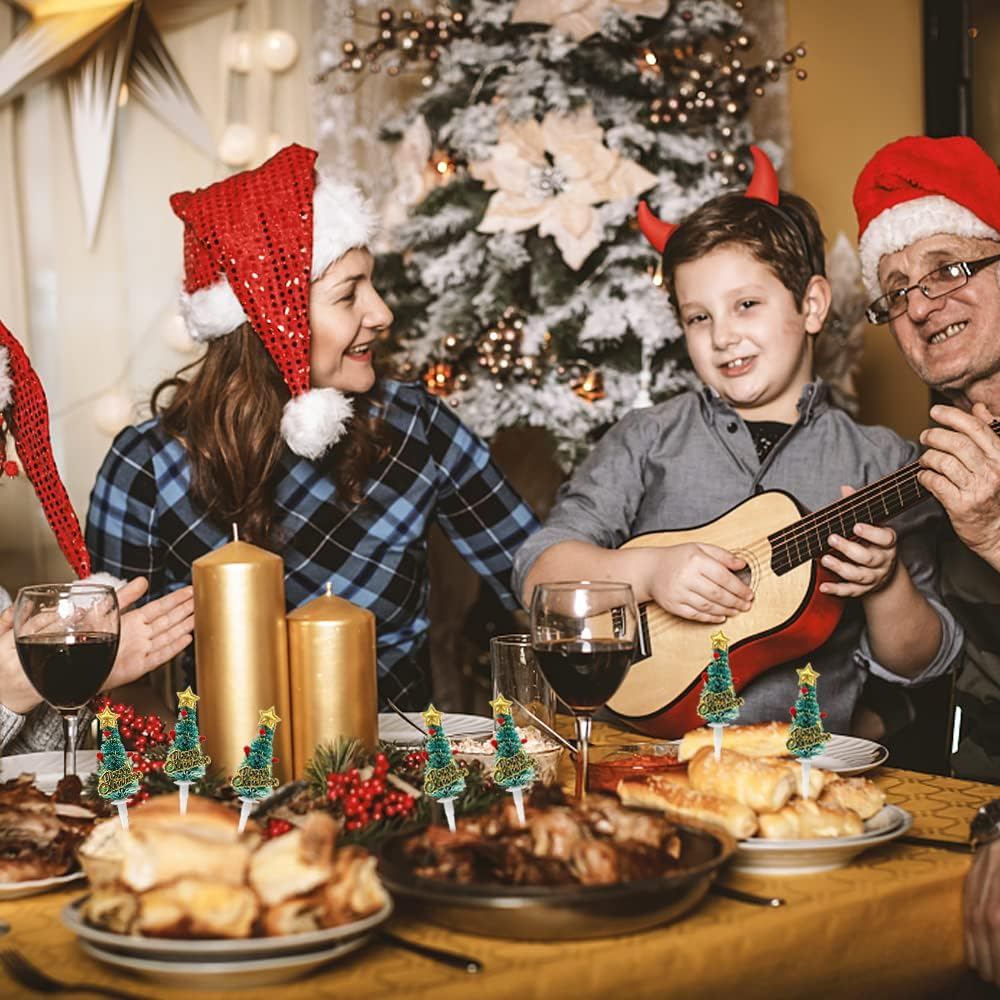 Pack of 12 Christmas Cupcake Toppers, Cake Decoration, Merry Christmas Mini Cake Topper, Christmas Tree Cake Topper, Cake Decoration for Xmas Party image number 1