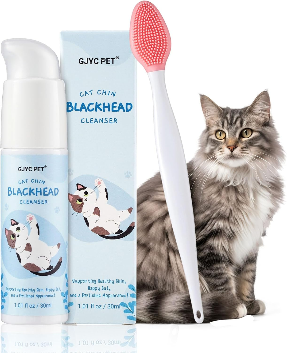 GJYC PET Cat Acne Cream, Cat Acne Chin Care Set - Gently Removes Cat Chin Blackheads, Equipped with Cat Acne Cleaning Brush, Nourishes Cat Chin Softness and Freshness, 30 Ml