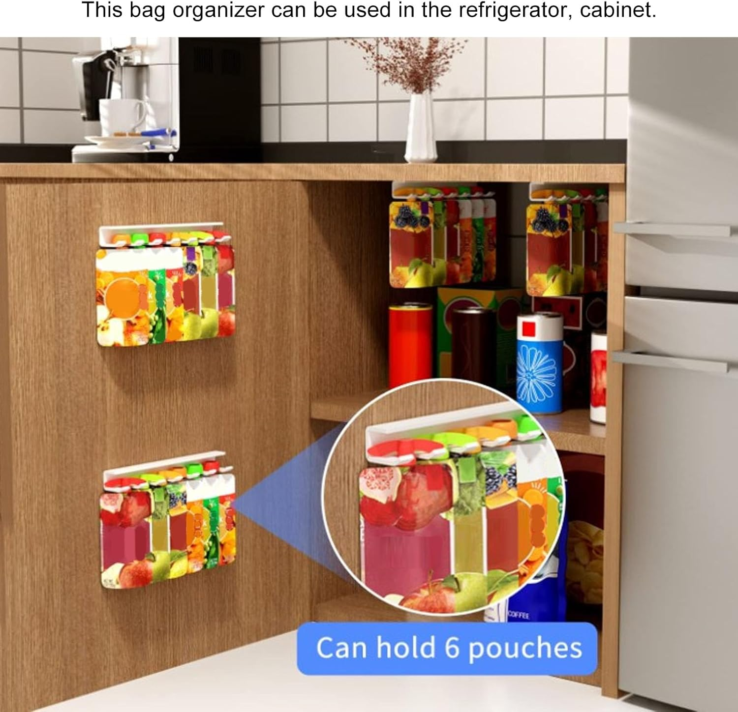 Food Pouch Hanger, Baby Food Pouch Holder with Nanogel, Food Pouch Organizer for Fridge, Kitchen Storeroom, Cabinet, Peel and Stick Storage for Yogurt, Applesauce, Baby Food image number 2