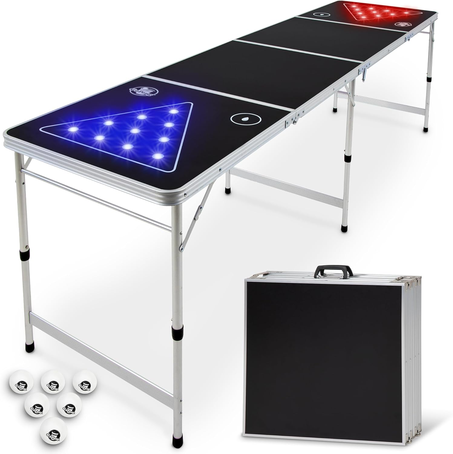 Gopong 8 Ft Foldable Beer Pong Table with LED Lights - Regulation Size Portable Pong Table with 6 Balls image number 5