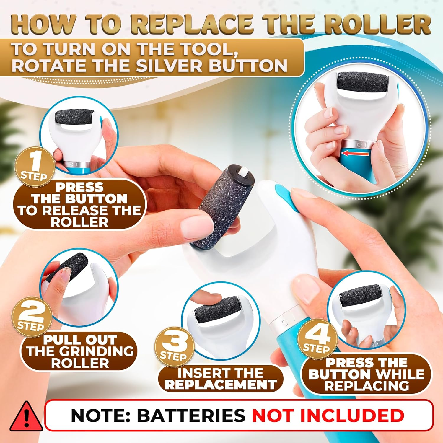 Electric Foot Callus Remover Tool | Batteries Not Included &ndash; High-Speed Foot Grinder with Easy-To-Replace Roller &ndash; On-The-Go Electric Callus Remover for Feet | Pedicure Tools for Feet Smoothing image number 4