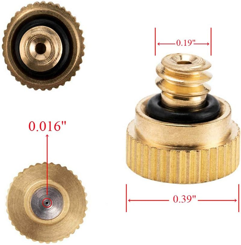 20 Pack Brass Misting Nozzles Heads, Low Pressure Atomizing Misting Sprayer for Patio Lawn, Landscaping, Dust Control, Outdoor Cooling Mister System, 0.016"(0.4Mm) Orifice, 10/24 UNC image number 4