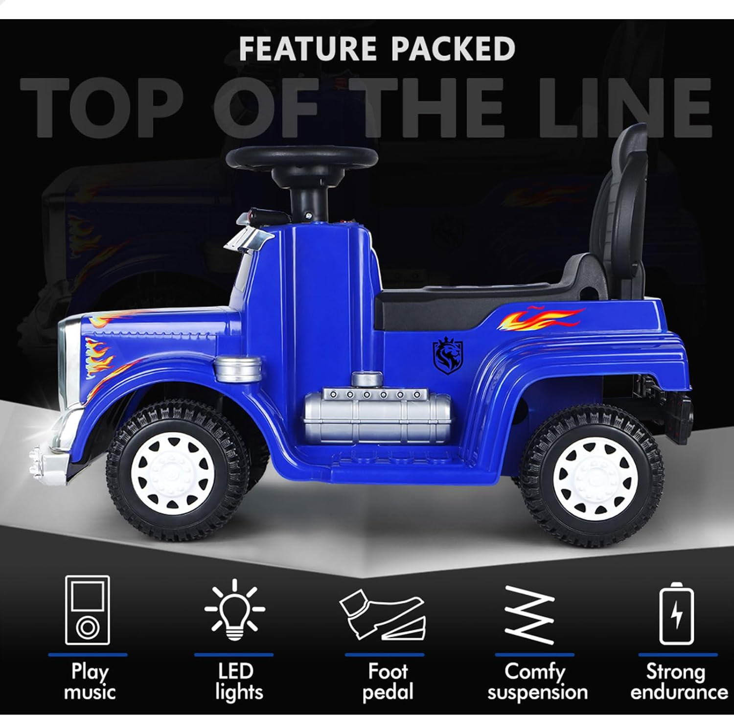 ALFORDSON Kids Ride on Truck 6V Motor, Eletric Toy Car with Music Player, LED Lights, Ride-On Car Design Vehicle SUV Tractor Toy, Blue - Black image number 2