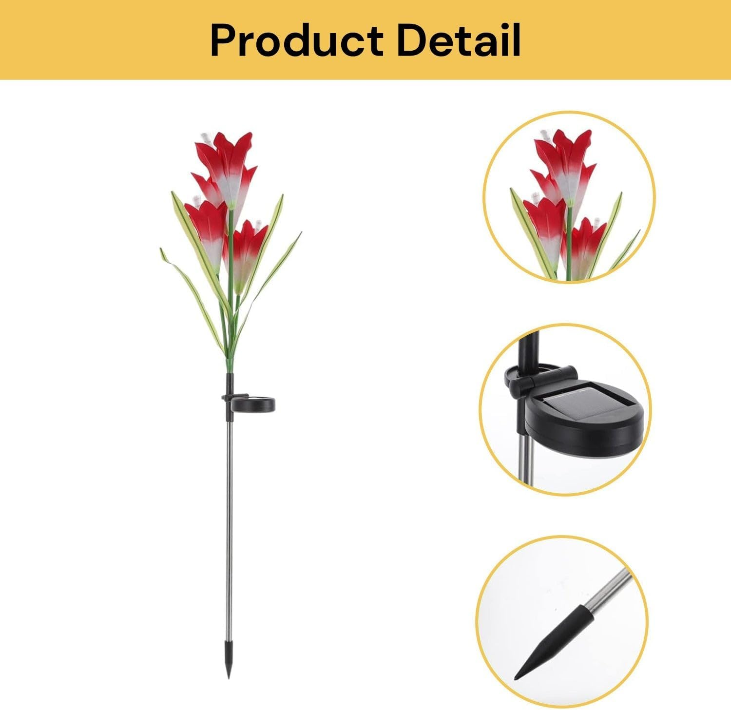 EZONEDEAL Solar Flower Lights Outdoor, 2 Pcs Lily Flower Solar Garden Lights, Stake Lights Artificial Flowers Led Solar Lights Outdoor for Garden Patio Pathway Walkway Lawn Yard Decoration (Red) image number 6