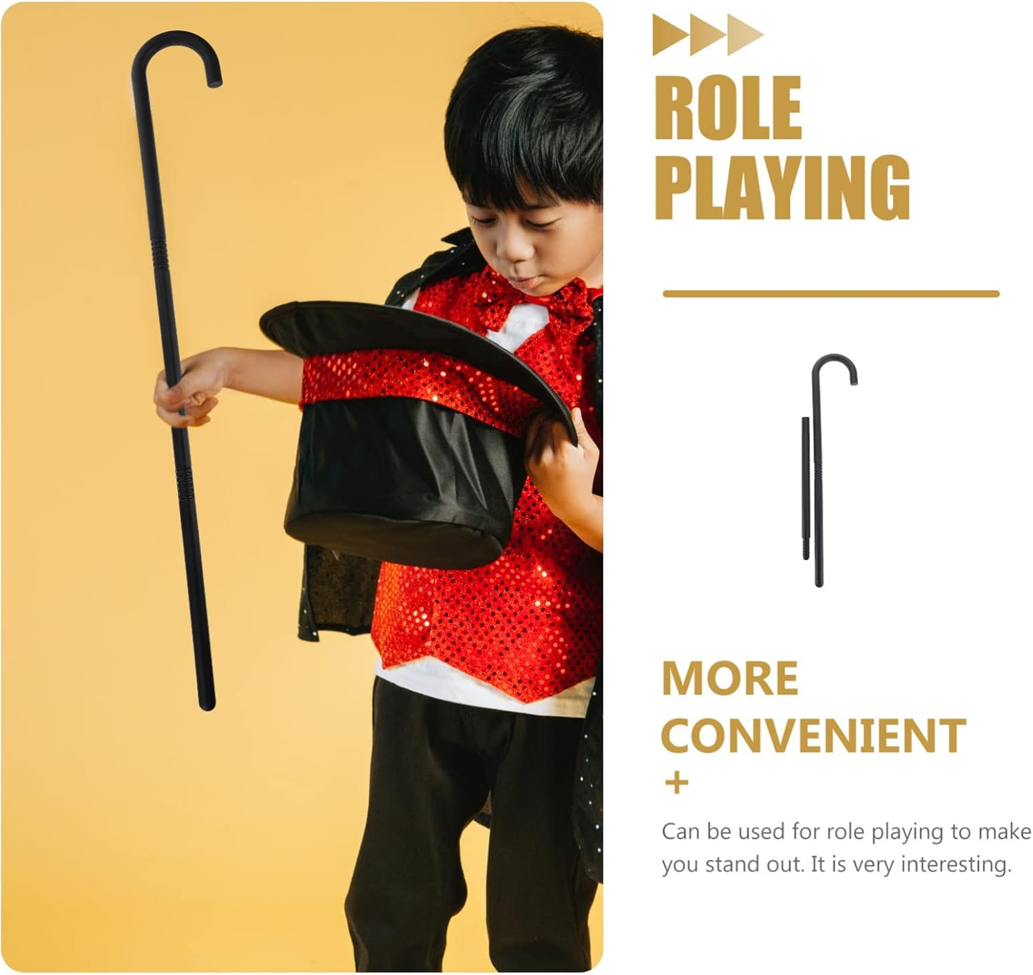 Toddmomy Magician Crutch Stick | Creative Plastic Kids Costume Cane Prop for Halloween Party | 3-Section Adjustable Black Decorative Walking Stick (1 Pack)