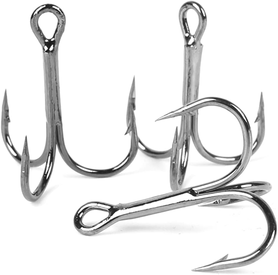 50Pcs NUZAMAS Fishing Treble Hooks Kit 3 Way Claw Fishing Hook High Carbon Steel Fishing Hook with Tackle Box for Trout Catfish Saltwater Freshwater Size 2 4 6 8 10 12 image number 3