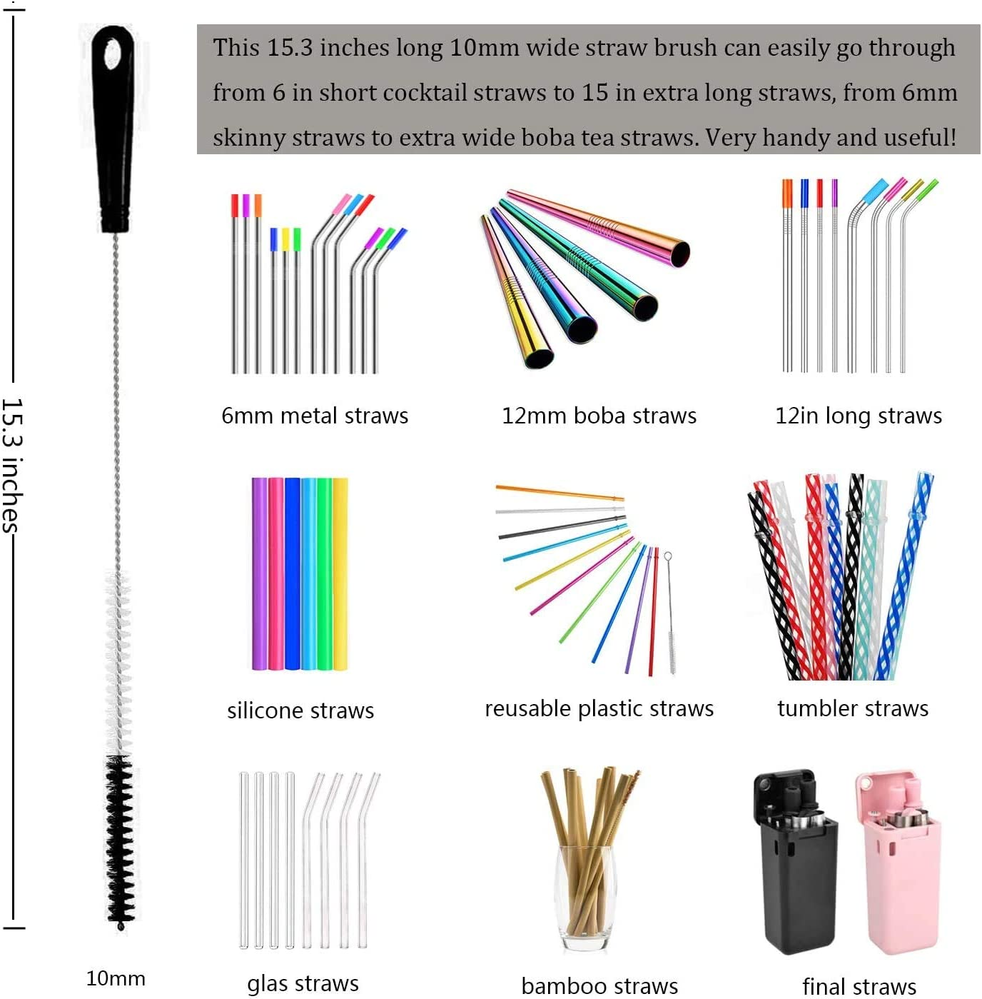 ALINK 8-Pack Bottle Cleaning Brush Set - Long Handle Bottle Cleaner for Washing Narrow Wine/Beer Bottles, Thermos,Tumbler,Sports Water Bottles, Kettle Spout/Lid Brush, Straw Brush