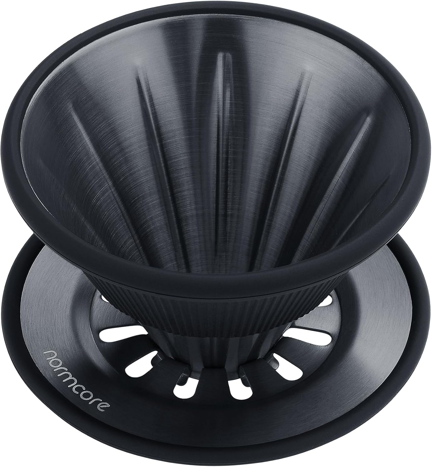 Normcore 2-In-1 Pour over Coffee Dripper, Brews 1-2 Cups Coffee Brewer, Use V60 and Wave Filter Paper Brewer, Titanium Coated 304 Stainless Steel, Black image number 1