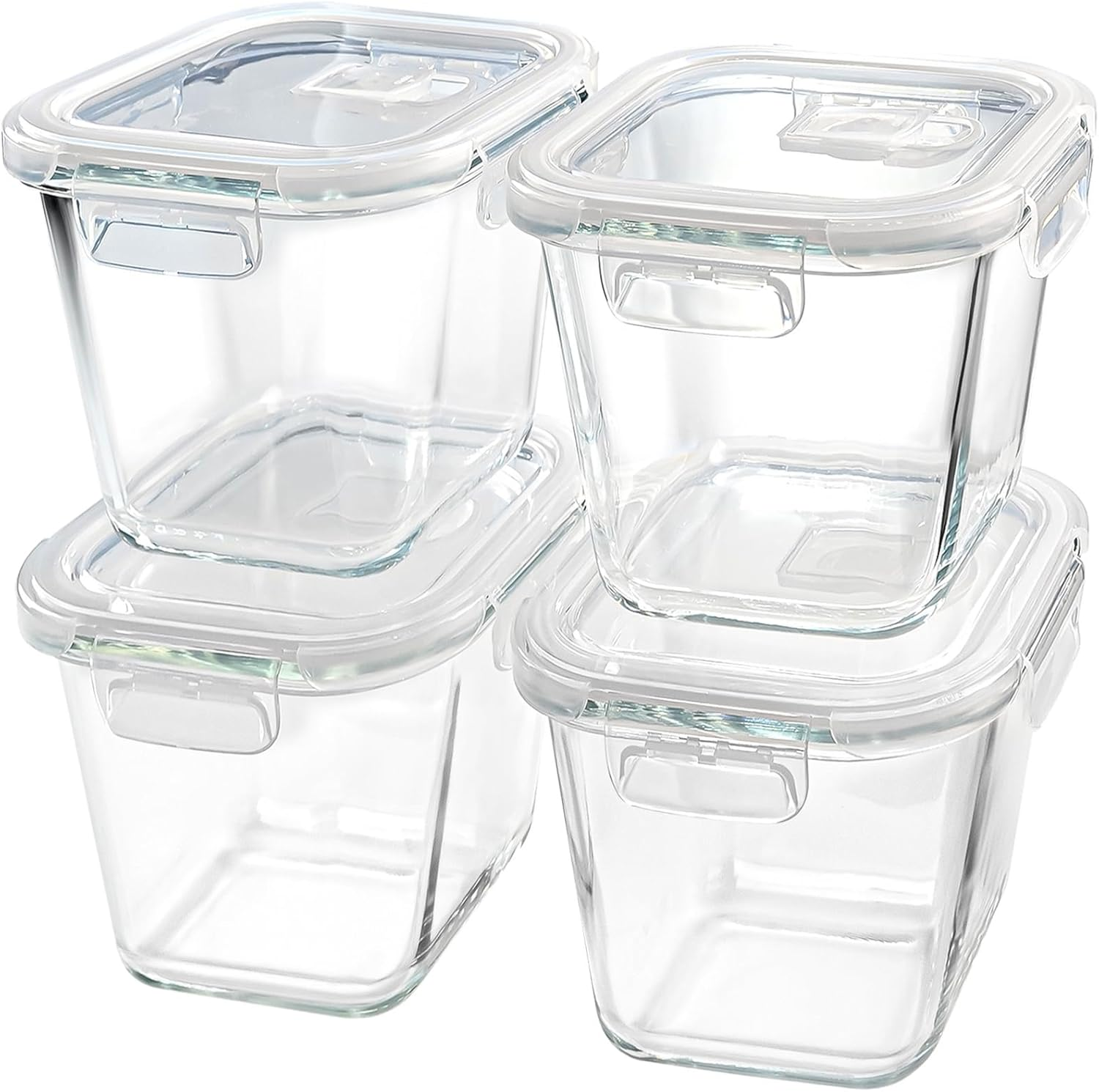 Square Glass Soup Containers with Lids, 4 Cup Glass Storage Containers for Lunch, Glass Freezer Safe Food Storage Jars for Salad, Fruit and Ice Cream, Bowl Reusable Microwavable 32 Oz image number 4